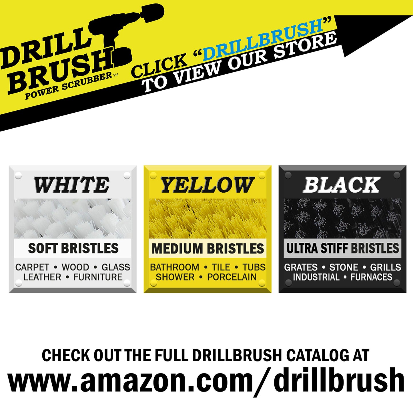 Cleaning Supplies - Floor Cleaner - 7 inch - Soft White - Carpet Cleaner - Medium Yellow - Shower Cleaner - Ultra Stiff Black - Variable Speed - Dual Action - Buffer Polisher - 5/8 x 11 Threaded Hub
