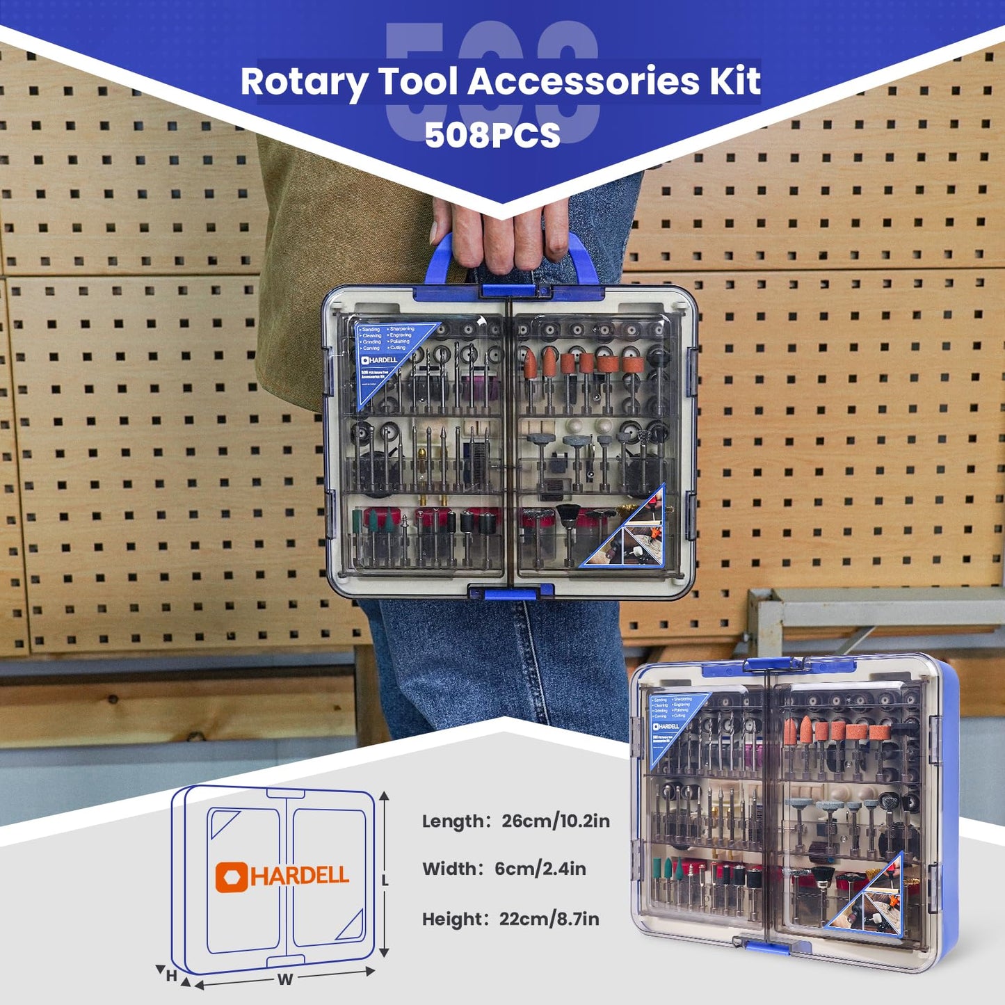 HARDELL Rotary Tool Accessories, Fits Dremel Rotary Tools, 508PCS Power Rotary Tool Bits with 1/8"(3.2mm) Diameter Shanks, Universal Fitment for Sanding, Drilling, Polishing, Carving, Cleaning