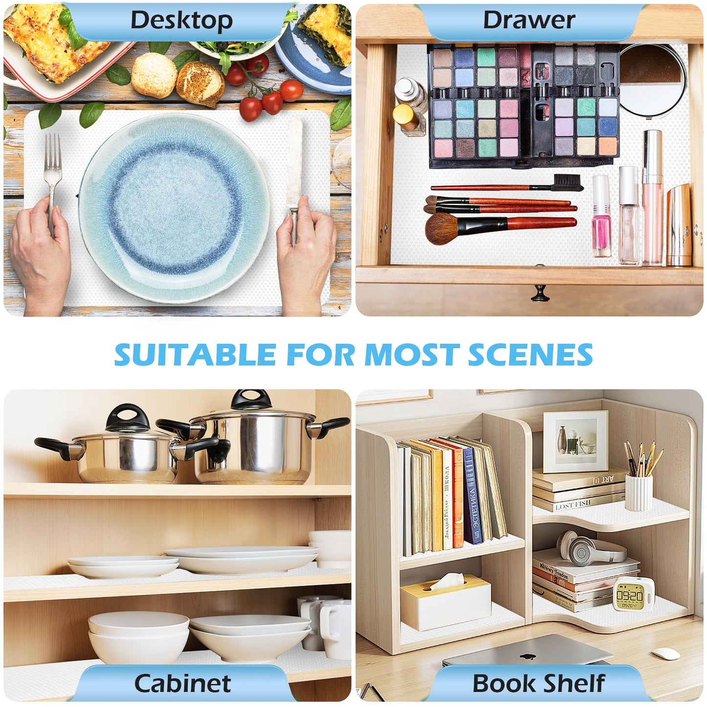 MooiFun Drawer Liners, Waterproof Shelf Liner, Anti-Slip Non-Adhesive BPA Free Kitchen Cupboard Cabinet Liner Refridge Fridge Mats Sink Protector Strong Durable for Home (White/23.6in x 20Ft)
