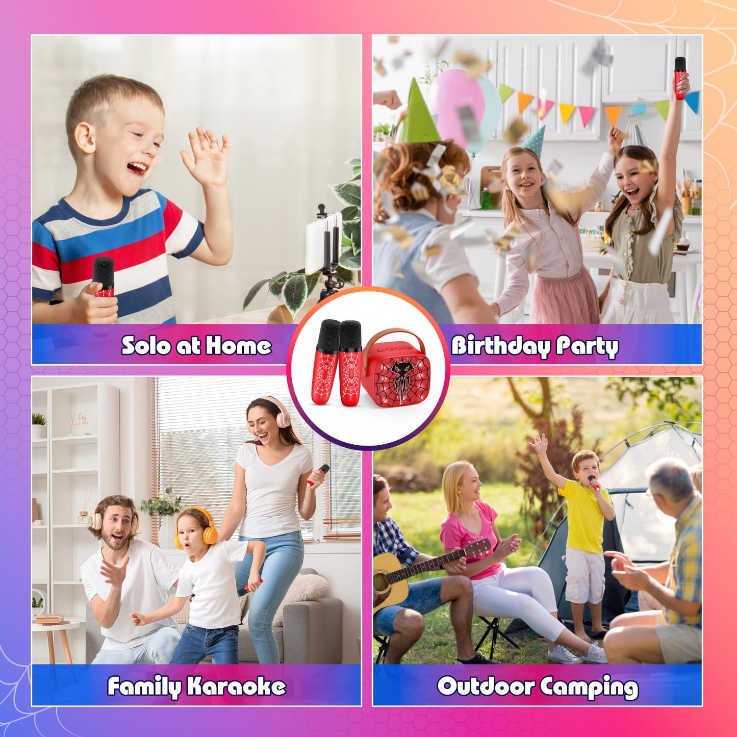 Spider Mini Karaoke Machine with 2 Mic, vicia 3 4 5 6 7 8 Year Old Boy Gifts Karaoke Microphone for Kids Toys for 4-6 6-8 8-12 Year Old Boys Christmas Birthday Gifts for Boys Girls Man Adult