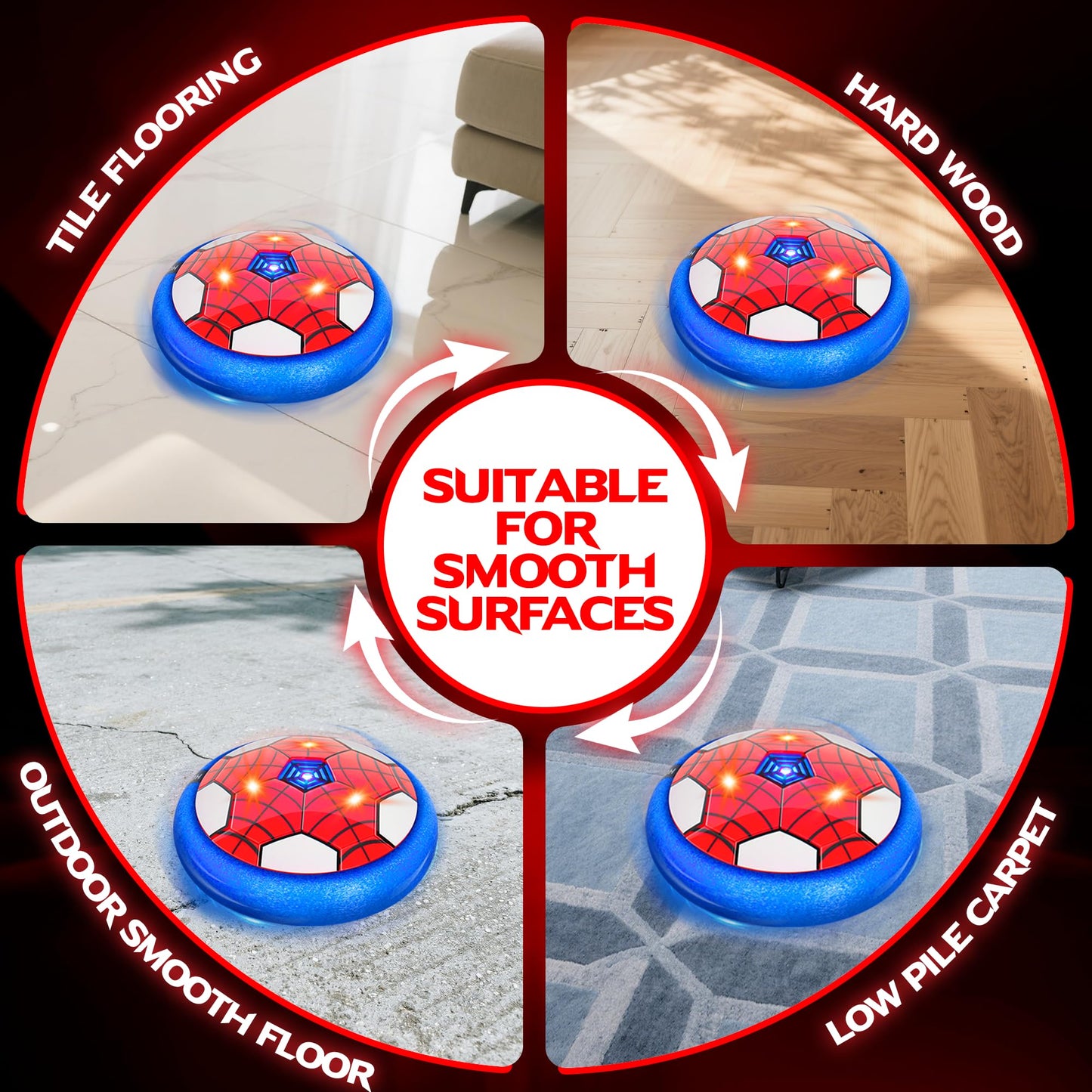 Spider Hover Soccer Balls Toys Set for Kids, 2-in-1 Rechargeable Air Floating Football Toy Ball with Led Light, Indoor Sports Games Christmas Birthday for Old Boys