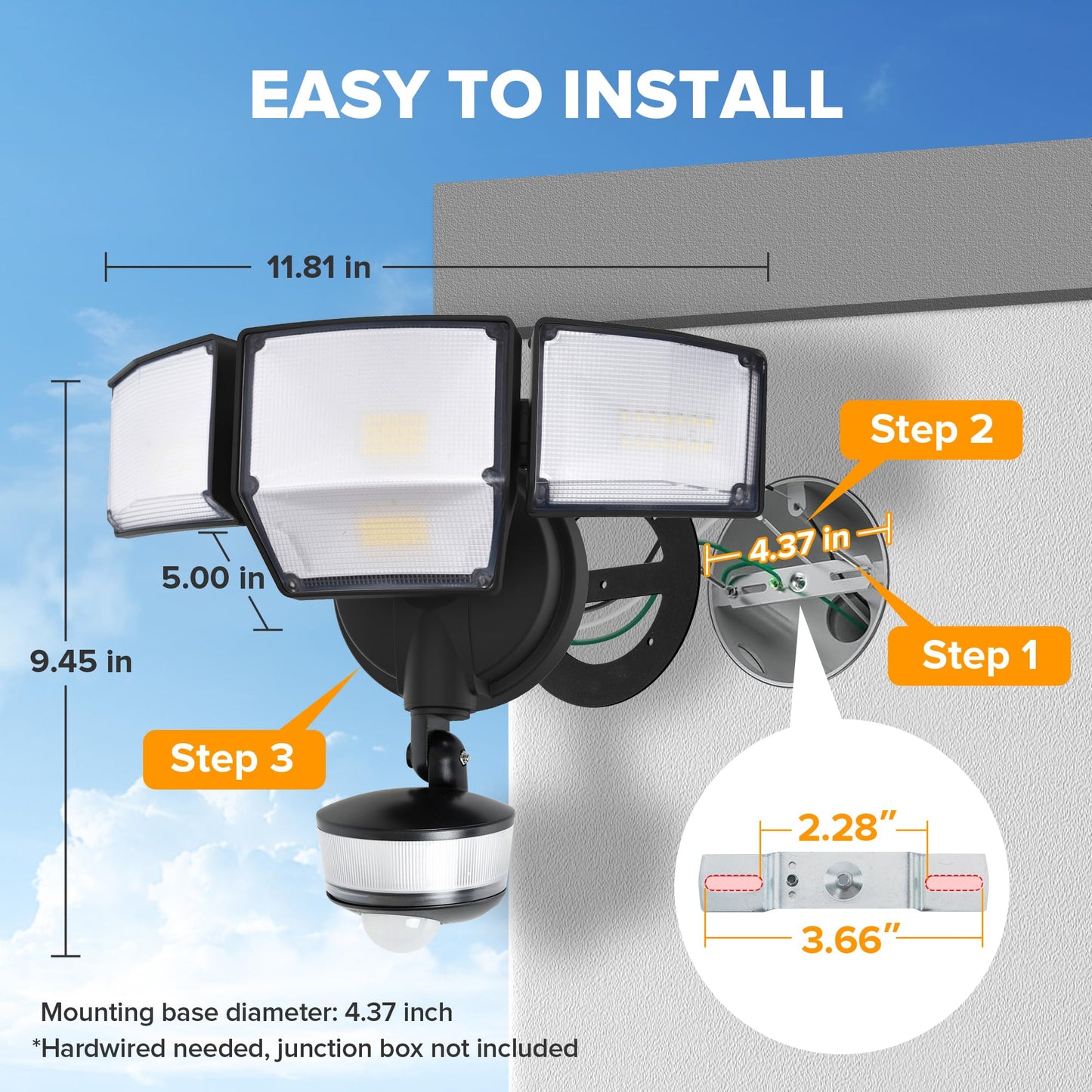 LUTEC 84W 9500LM LED Security Light Motion Sensor Outdoor Lights with Night Light, 4 Head LED Flood Lights Outdoor 5000K Daylight, IP65 Waterproof, Motion Detected Lights for Outside (Black)