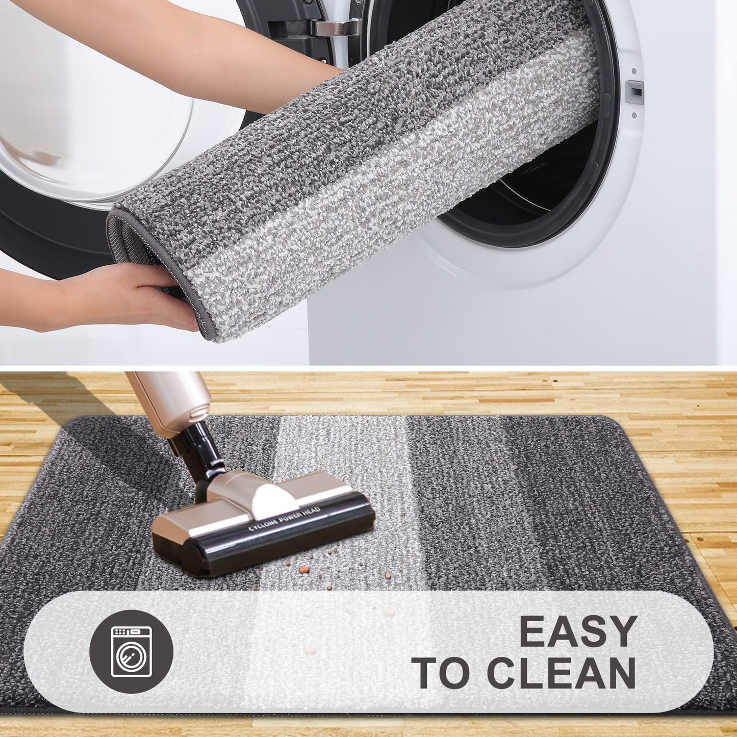 Grandaily Indoor Doormat, 32" x 48" Non-Slip Mud Trapper Absorbent Front Door Mats, Washable Striped Inside Entryway Mat, Low-Profile Welcome Mat Entrance Mat, Grey