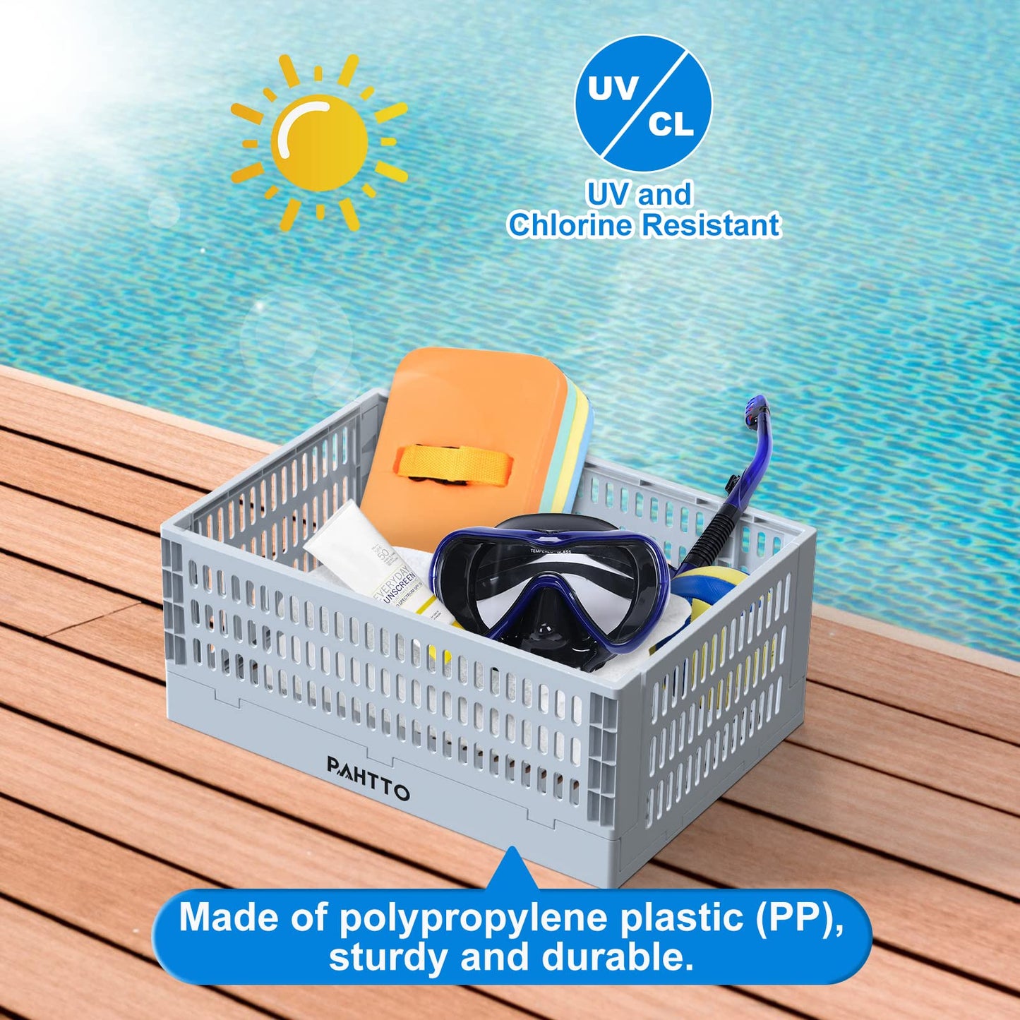 Poolside Storage Basket 2pcs, Foldable Pool Basket for Toys, Towels, Beverages, Poolside Organizer, Pool Accessories Above Ground,Grey