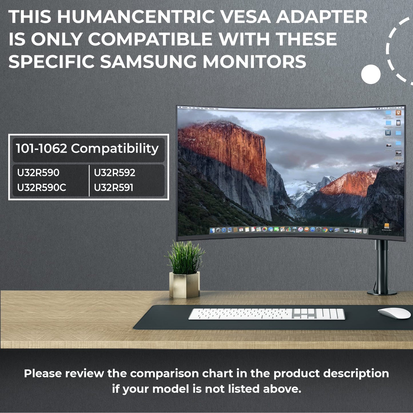 HumanCentric VESA Mount Adapter Compatible with Samsung Curved Monitors U32R590, U32R590C, U32R592, and U32R591, Adapter Bracket for VESA Stand, Arm or Desk Mount with 75x75 or 100x100mm Pattern