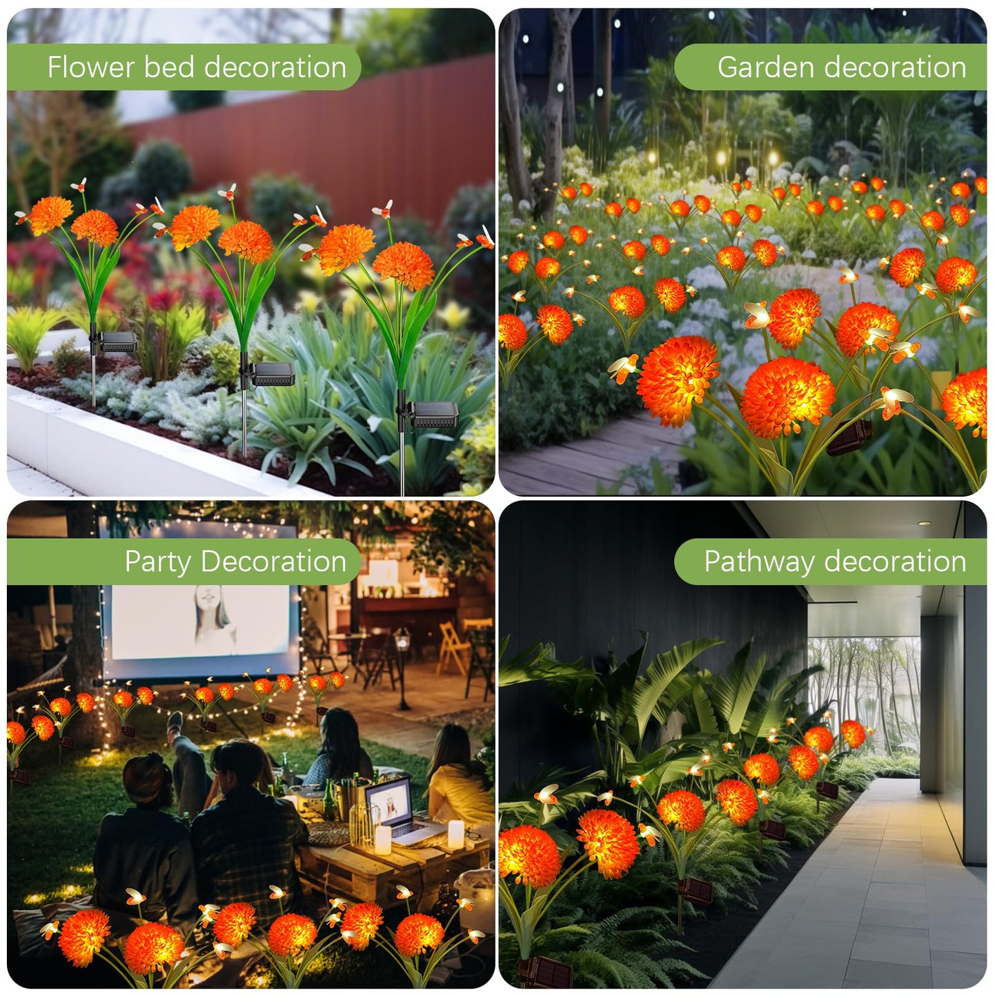 MRHEPHAESTUS Solar Garden Lights, 4 Pack Solar Swaying Bee Lights with Flowers, Warm White, FloralBee Theme, Decoration