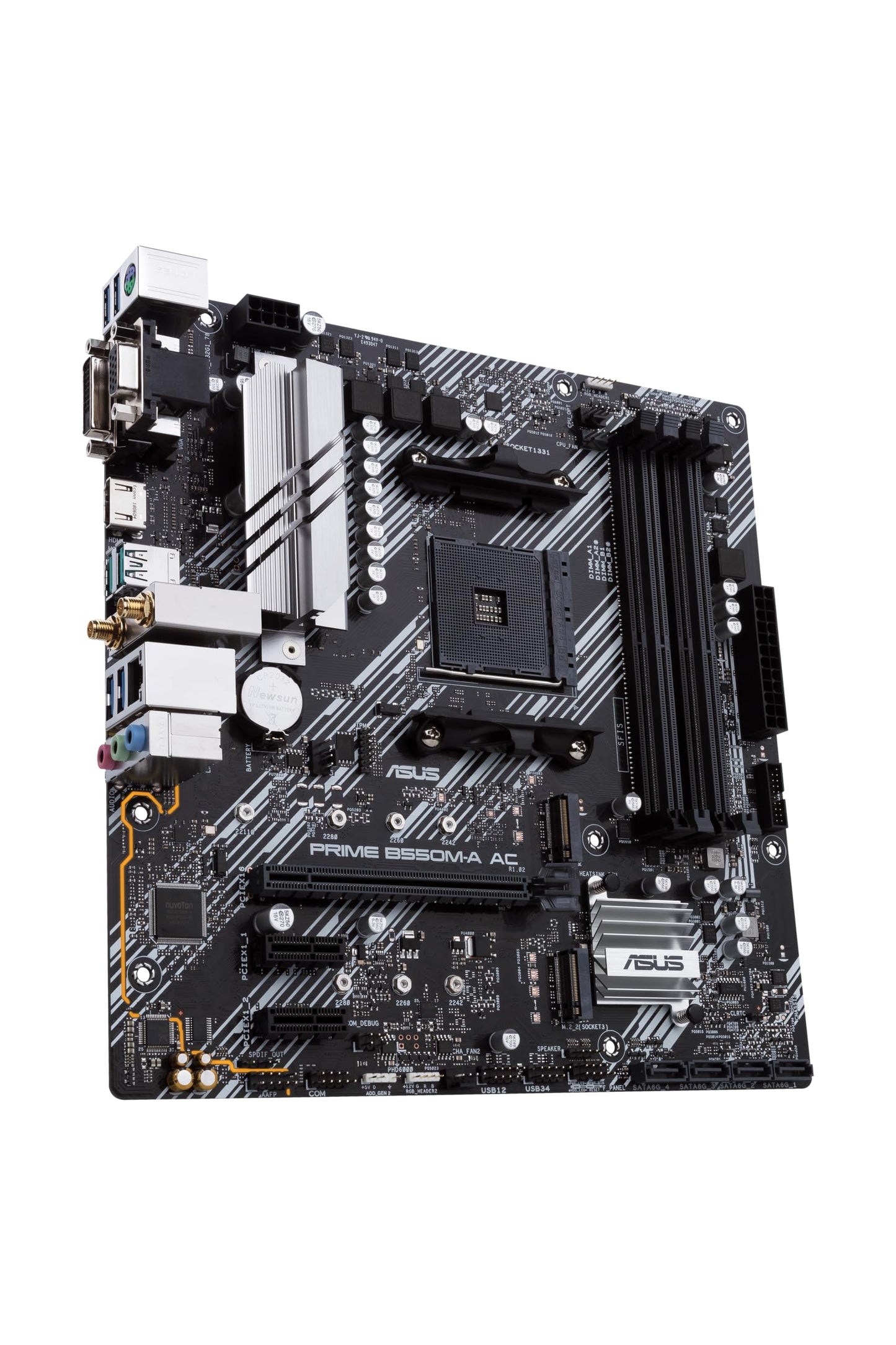ASUS Prime B550M-A AC AMD AM4 (3rd Gen Ryzen) Micro ATX Motherboard (PCIe 4.0, WiFi, ECC Memory, 1Gb LAN, HDMI 2.1/D-Sub, 4K@60HZ, Addressable Gen 2 RGB Header and Aura Sync)