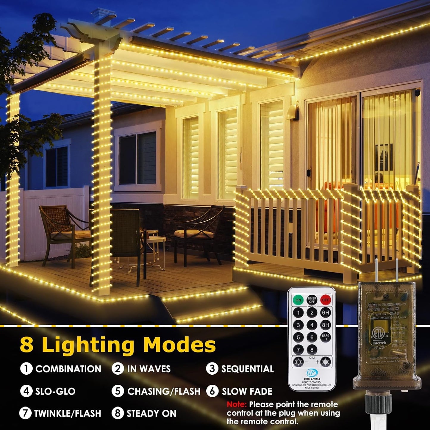 50ft 600 LED Rope Lights Outdoor, 0.21 Inch Diameter, Connectable Warm White Strip Lights Plug in, String Lights Waterproof Decorative Rope Lighting for Deck Patio Backyard Garden Camping Room Indoor