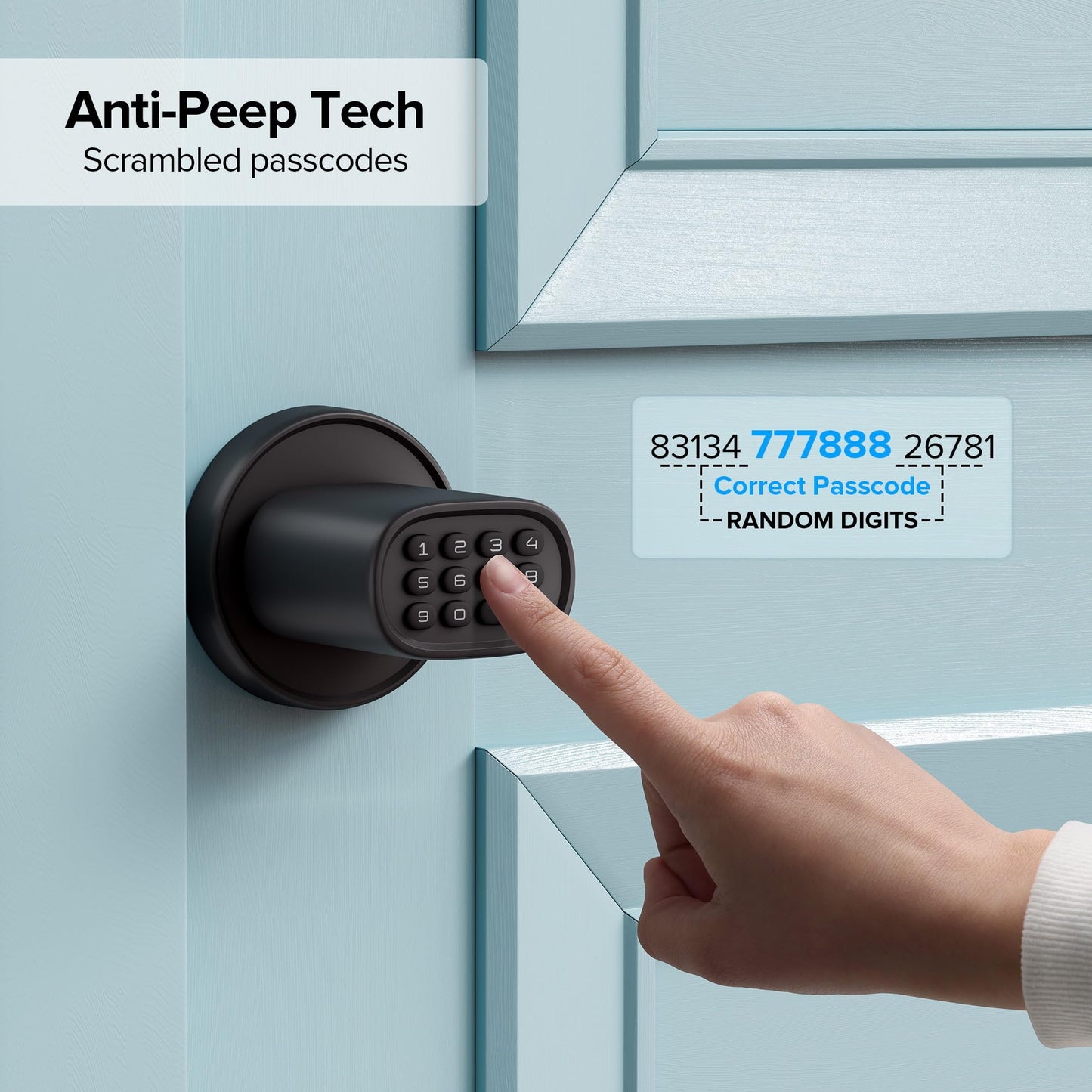 ThorBolt Door Lock Knob with Keypad Keyless Entry Door Knob Electric Coded Indoor Door Knob for Interior Doors Thickness up to 2-1/4", Bedroom, Home Office, Garage, 4xAA Alkaline Battery, M1 Black