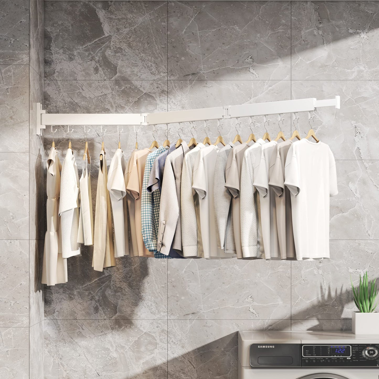 Clothes Drying Rack,Wall Mounted Drying Rack,Drying Rack Clothing,Laundry Drying Rack,Clothes Hanging Rack,Laundry Rack Wall Mount,Retractable,Collapsible Drying Rack Clothing (J Shape Hooks，White