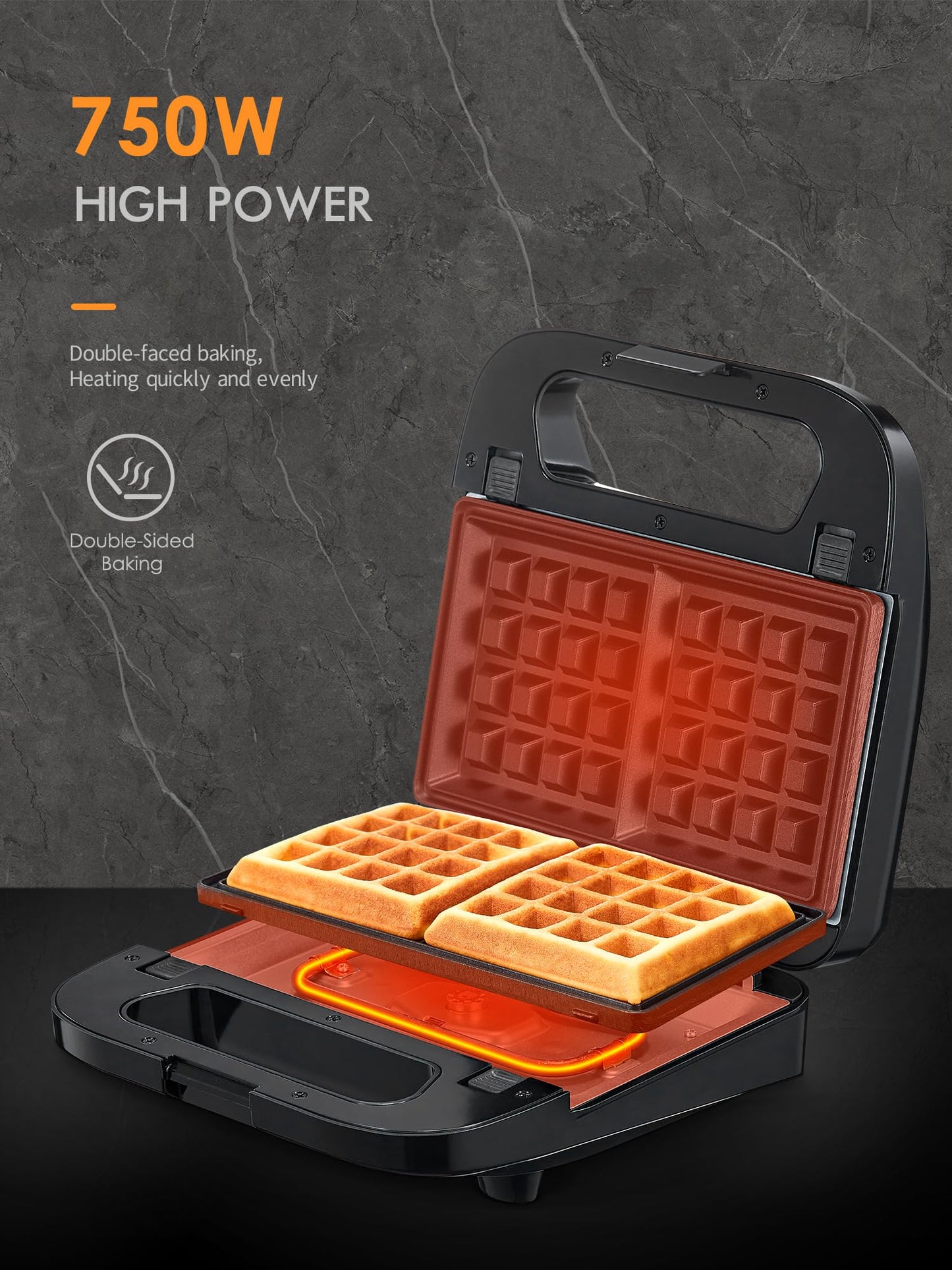 Reemix 3-in-1 Waffle, Grill & Sandwich Maker, Panini Press Grill and Waffle Iron Set with Removable Non-Stick Plates, Perfect for Cooking Grilled Cheese, Tuna Melts, Burgers, Steaks and Snacks, Black