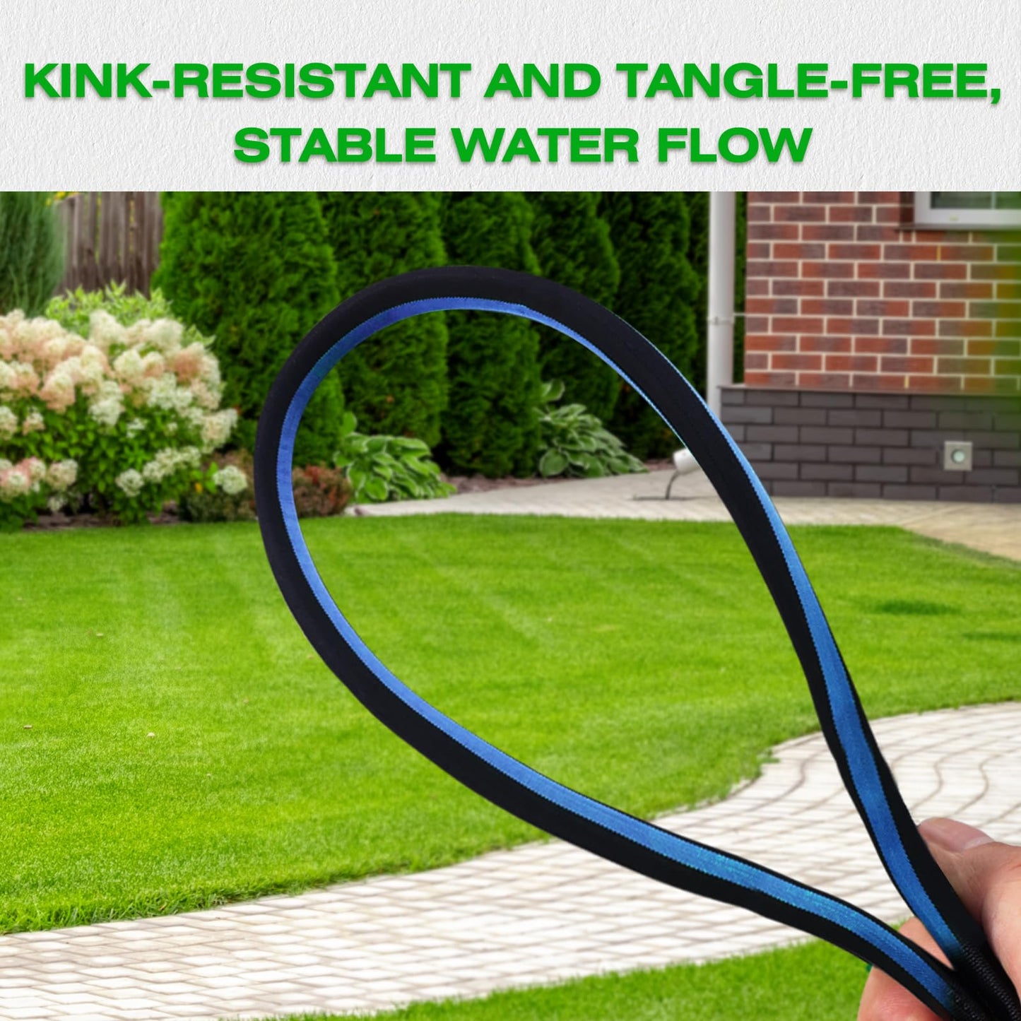 HODUP Ultra Lightweight Garden Hose, Heavy-Duty Kink-Free Flexible, Non-Expanding with Aluminum Brass Fittings, Crush-Proof for Yard/Lawn/Outdoor (Black/Blue, 50 FT)
