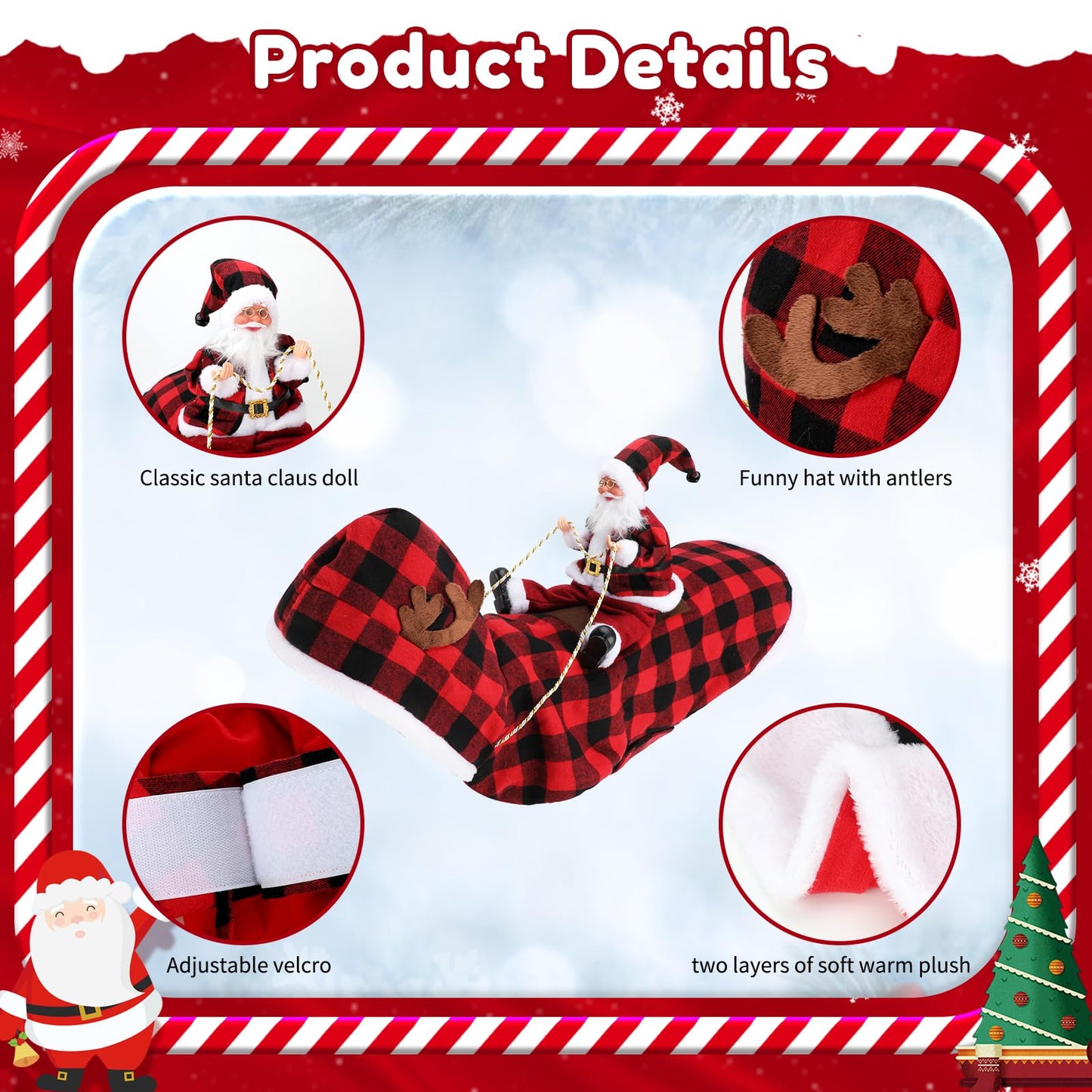 BWOGUE Santa Dog Costume Christmas Pet Clothes Santa Claus Riding Pet Cosplay Costumes Party Dressing up Dogs Cats Outfit for Small Medium Large Dogs Cats