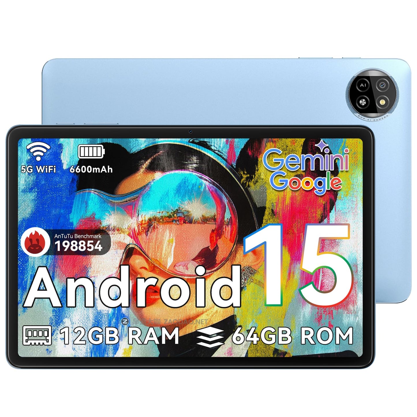 Blackview AI Tablet, Tablet 10 inch Android 15 4GB RAM 64GB ROM 1TB Expandable, Quad-Core, Widevine L1, 1280x800 IPS Touchscreen, 5G WiFi, BT 5.0, Dual Camera, 6600mAh (Blue)