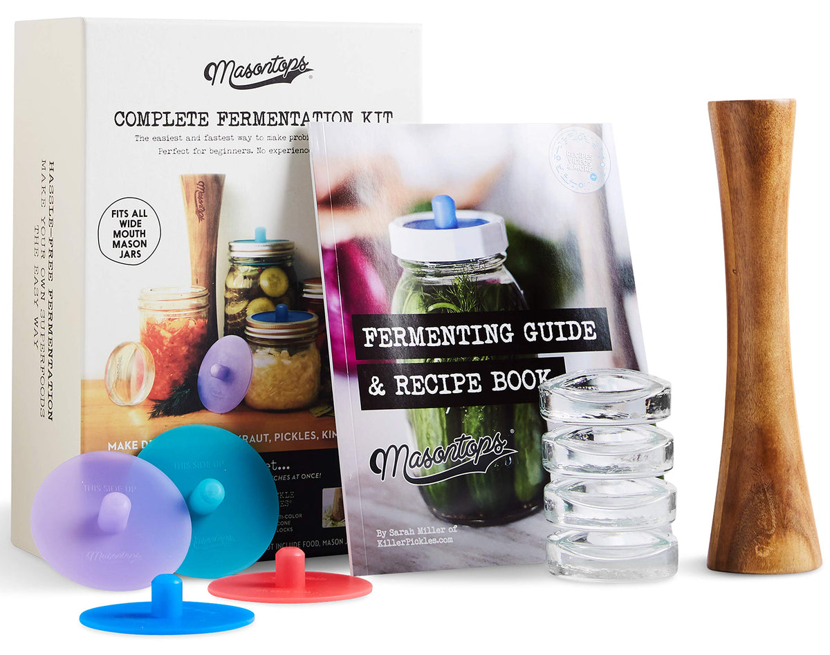Masontops Complete Mason Jar Fermentation Kit - Easy Wide Mouth Jars Vegetable Fermenting Set - DIY Equipment Essentials