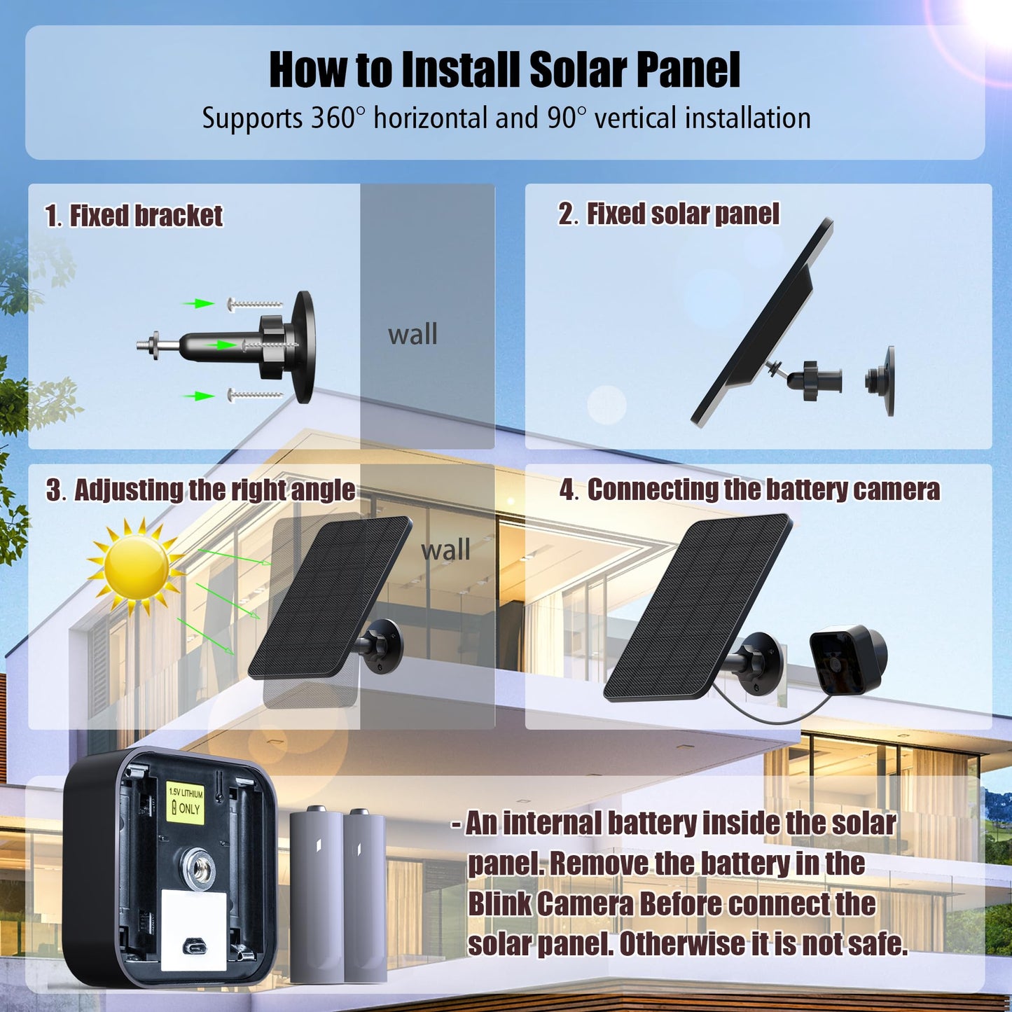 Rhorawill 4 Pack Solar Panel for Blink Outdoor 4(4th Gen)/Blink XT/XT2 and Blink Outdoor(3rd Gen) XT3/Blink Outdoor Camera(Not Included),Blink Solar Panel with Mount 13.1ft Cable Rubber Plug