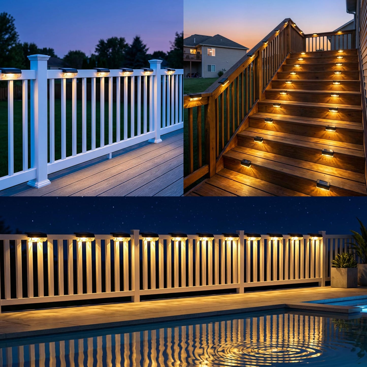 16Pack Solar Lights Outdoor Stair, Waterproof Solar Power Stair Lights Outdoor for Garden, Fence, Yard, Deck and Pathway(3000K Warm White)