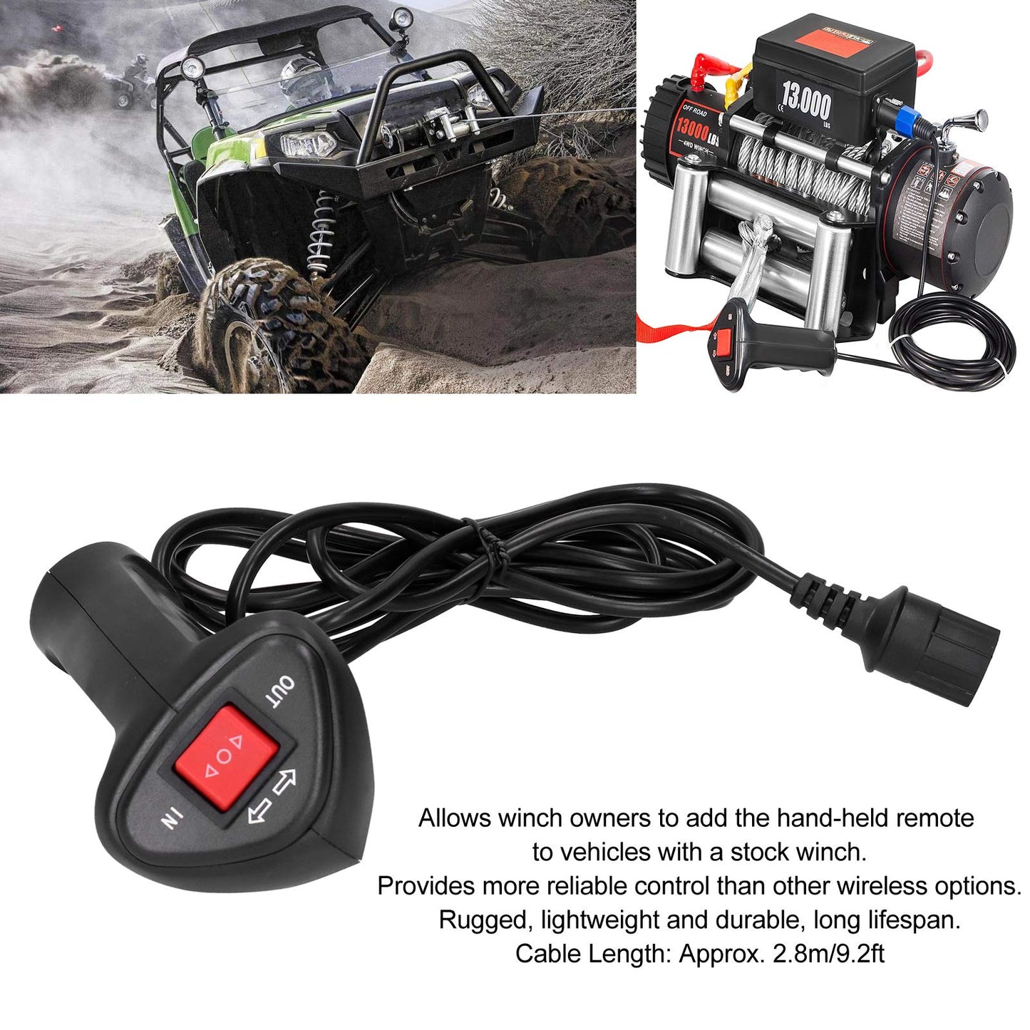 Winch Controller, Universal Electric Winch Remote Control Controller with 9.2ft Cable for Car Off Road Vehicle, Winch Corded Hand Controller Remote Control Kit for ATV UTV Winch