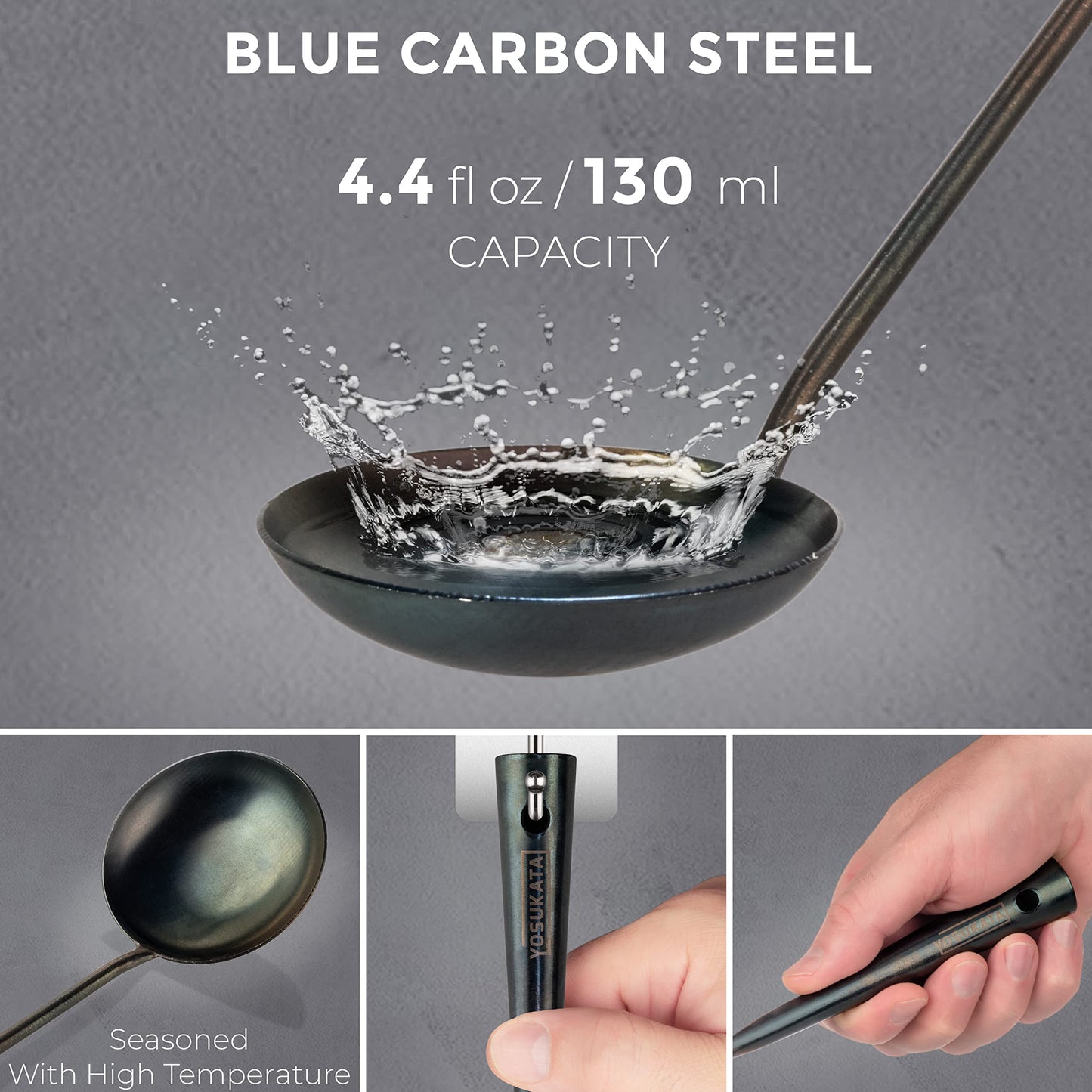 YOSUKATA Pre-Seasoned Wok Utensils Set - Blue Carbon Steel 17-inch Wok Spatula, Wok Ladle, 3 Pairs of Chopsticks - Durable Wok Accessories - Traditional Asian Cooking Tools - Wok Tools