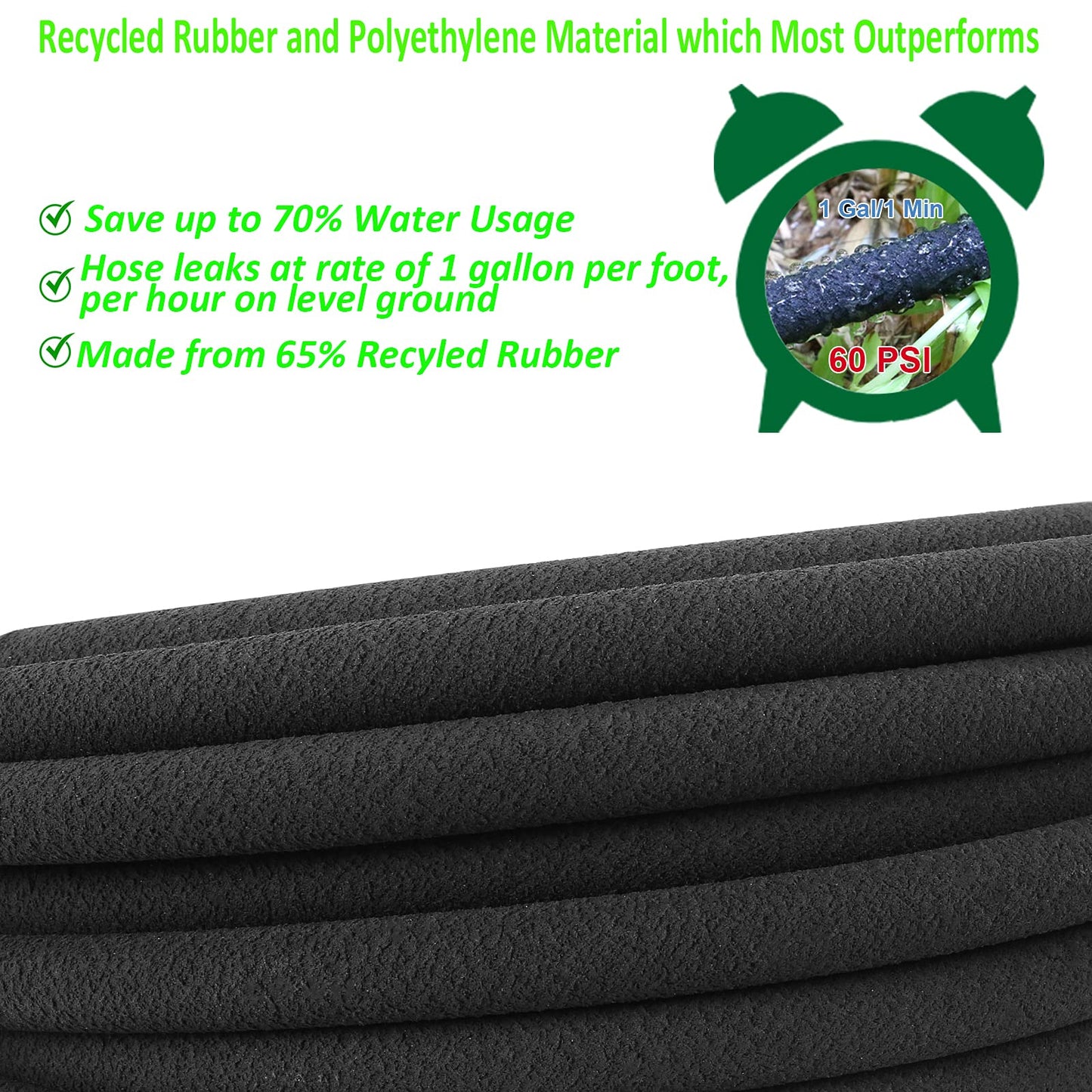 STYDDI Soaker Hose, 1/2" x 50 FT Round Soaker Garden Hose, Heavy Duty Water Seeper Hose Great for Garden Vegetable Beds, Lawn and Plants