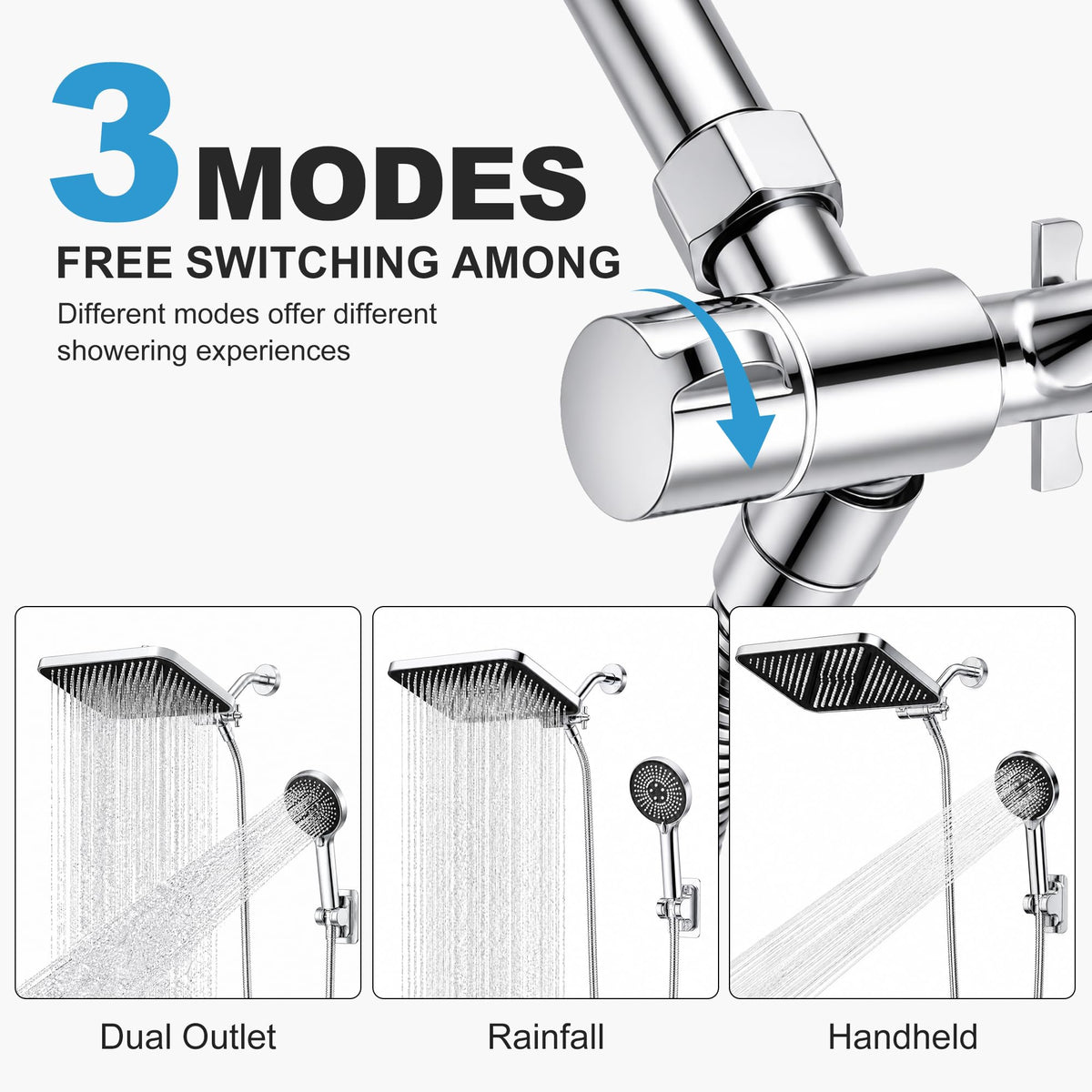 JOOM Shower Head with Handheld, High Pressure Rainfall Combo, Chrome