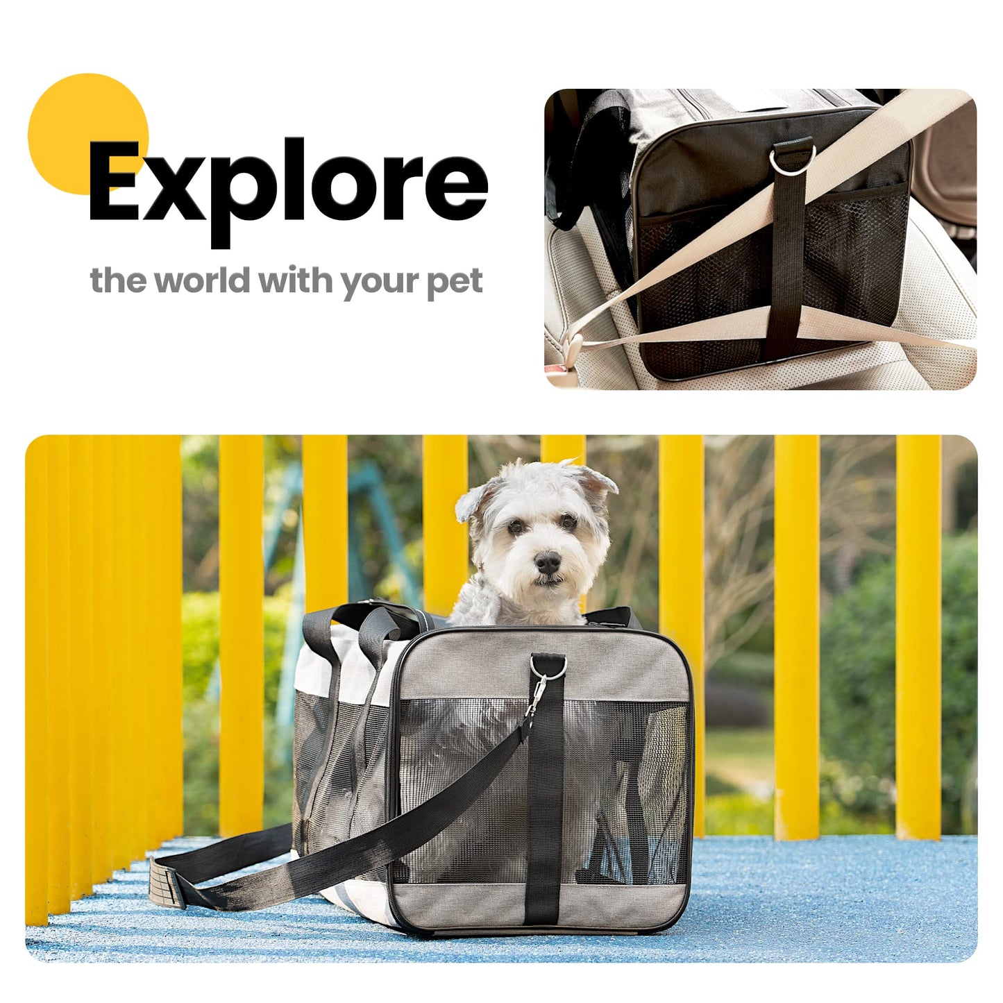 Conlun Dog Carrier Soft Sided, Large Cat Carrier with Inner Safety Leash, Pet Transport Carrier for Large Cats and Medium Dogs up to 20 Lbs, Collapsible Travel Puppy Carrier Bag -Black L