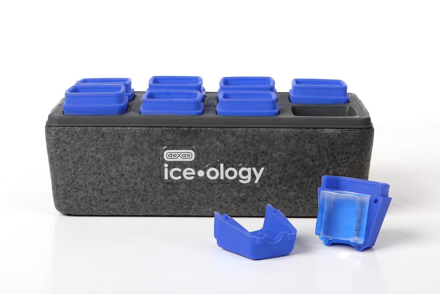 Dexas ice•Ology Silicone Clear Ice Maker Tray for Crystal Clear Craft Cocktail Ice, 8 Count Cube Tray, 1.375 Inch Square Cubes