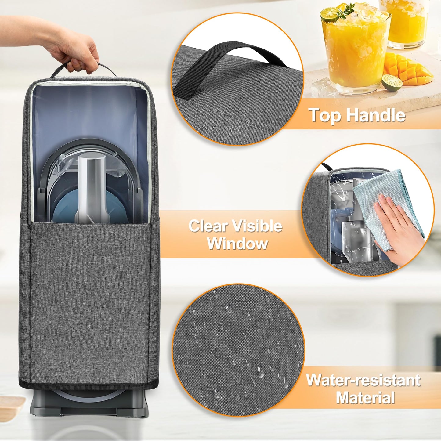 Yarwo Slushie Machine Dust Cover Compatible with Ninja Slushie Professional Frozen Drink Maker, Protective Cover with Visible Window and Pockets for FS301C/FS301/FS299 Smoothie Machine(Cover Only)