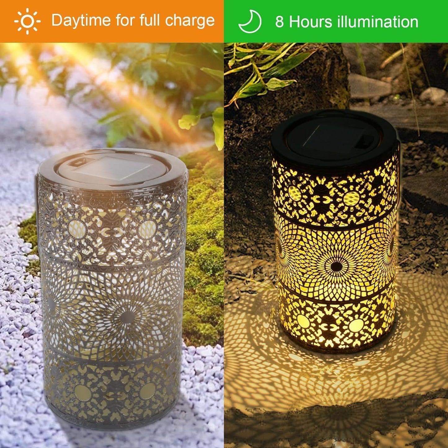 Ninonly 2 Pack Solar Lanterns Outdoor Garden Decor, Waterproof Retro Metal Solar Hanging Lights, Solar Powered Lights for Garden Patio Yard Pathway Walkway Landscape Tree Decoration