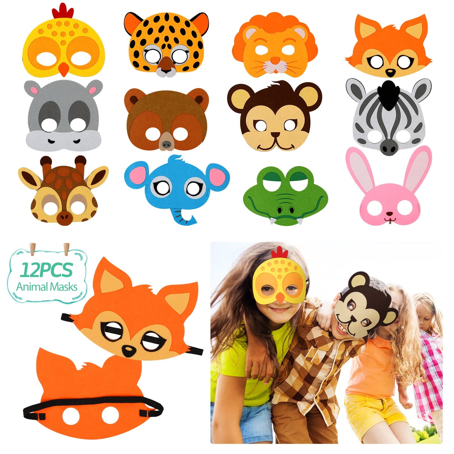 RichSmile 136PCS Jungle Safari Party Favors, Zoo Safari theme Birthday Animal Party Supplies with Treat Bags Slap Bracelets Animal Masks for Kids, Keychains,Stickers as Goodie Bag Fillers