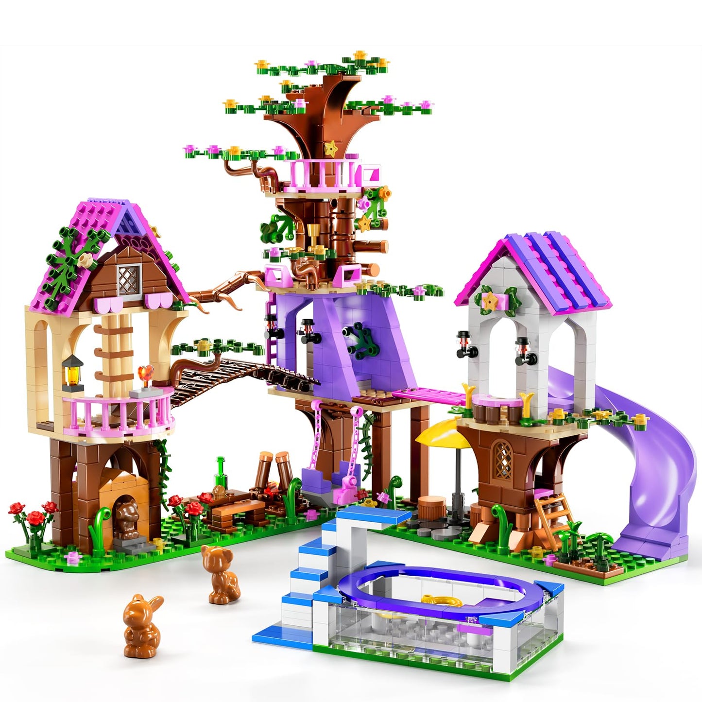 2025 Upgraded Treehouse Building Blocks Toy for Girls, 809PCS Forest Girl Tree House Building Set, Adventure Camp Set with Animals and Pool, Xmas Birthday Gifts for Kids Girls Age 7 8 9 10 11 12 13 14