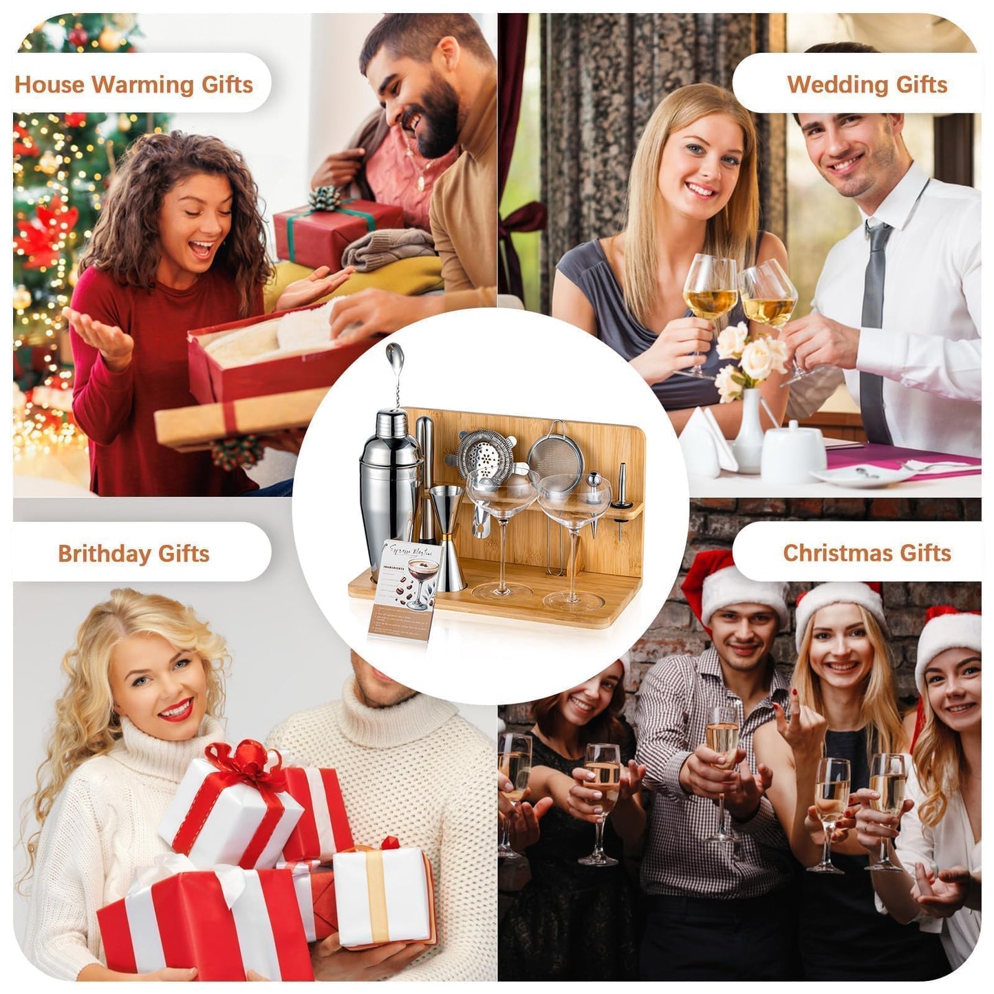 USEERIL Espresso Martini Kit Gifts Set with 2 Glasses,Mixology Bartender Kit,Cocktail Shaker Set with Bamboo Stand for Drink Mixer,Bar Set for House Warming Gifts,Home bar,Party Favors