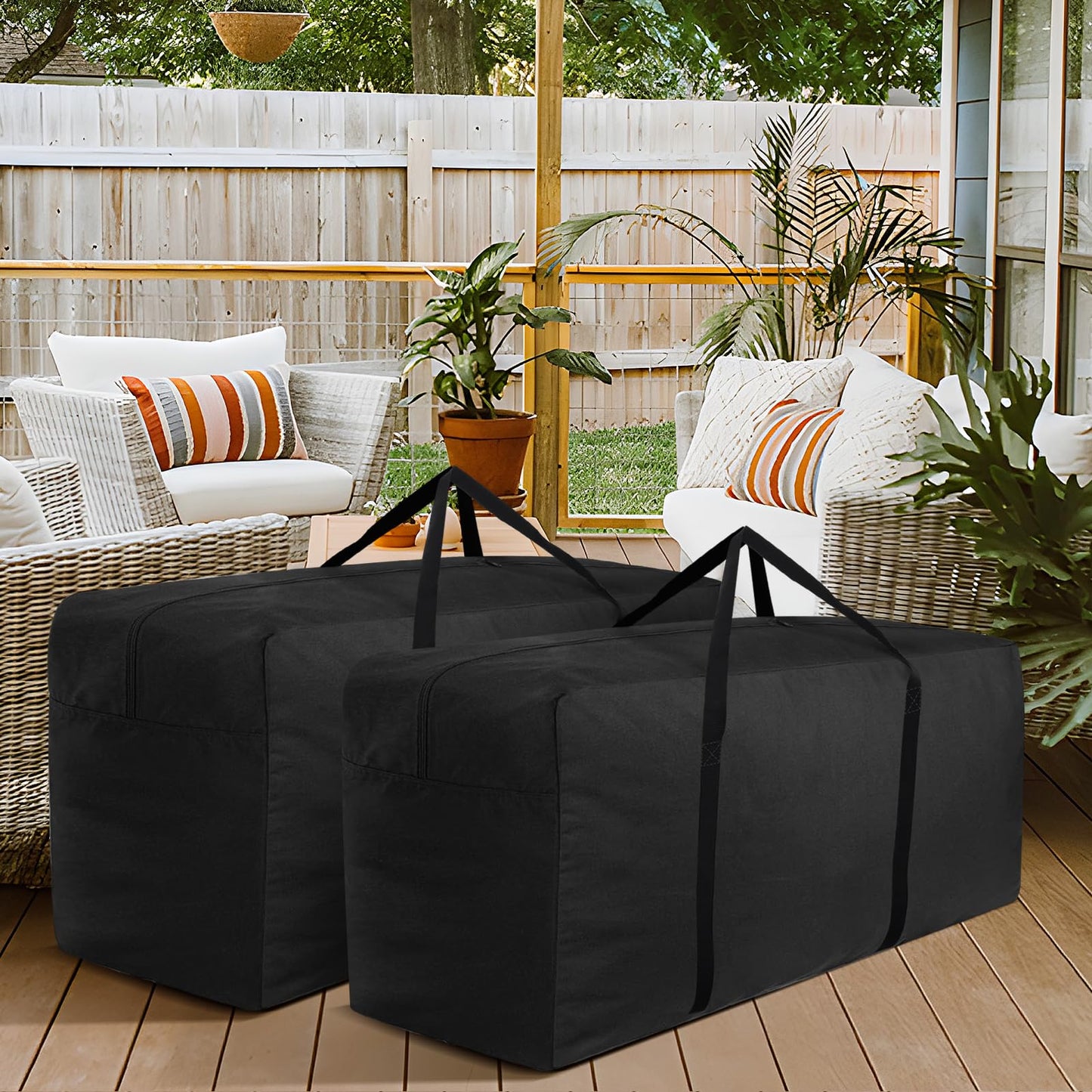 Aurragiy Garden Cushion Storage Bag - 420D Waterproof, 68" Rectangular, Black - Outdoor Patio Cushion Storage Bag with Zipper and Handles