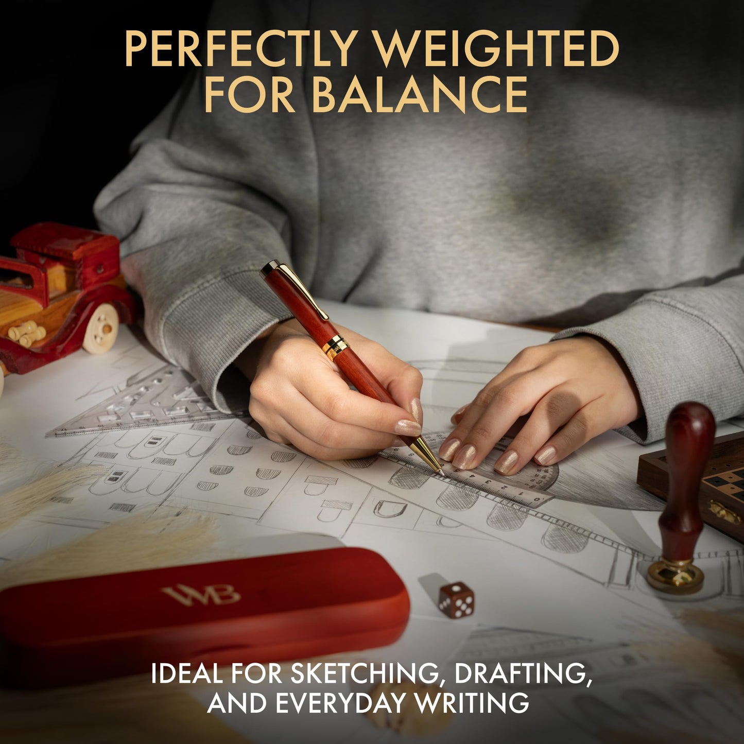 Wordsworth & Black Luxury Bamboo Mechanical Pencil Set – 0.7mm Precision Twist Advance – Writing, Drafting & Sketching for Architects & Engineers – 20 HB Led Pencils 0.7mm Pack, Gift Box [Rosewood]