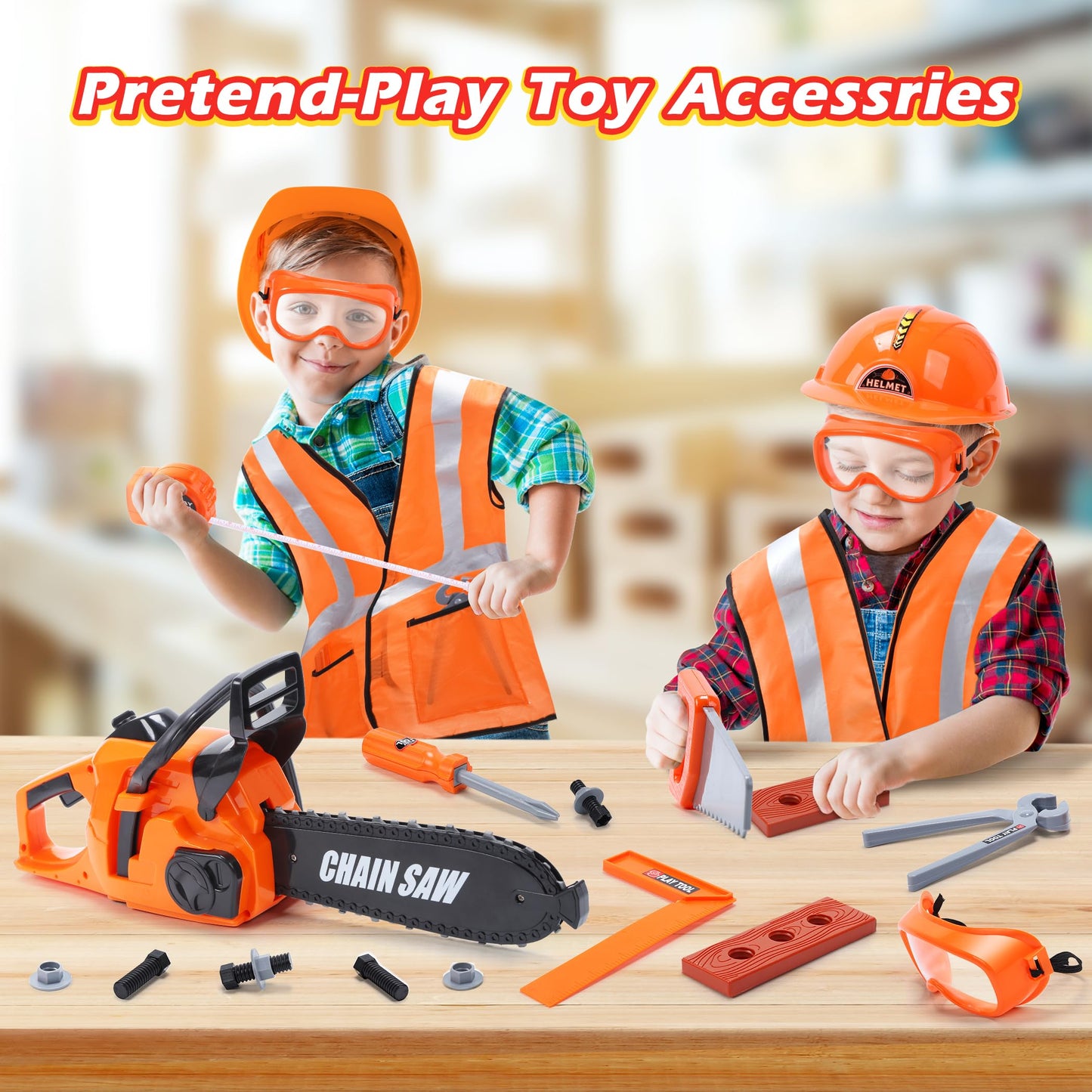 Skirtoy Toy Chainsaw for Kids, Pretend Play Series Kids Tool Set, Outdoor Electronic Chainsaw Toy Tools Set, Preschool Toddler Tool Set, Thanksgiving Birthday Family Day Gifts for Kids Boy Girls