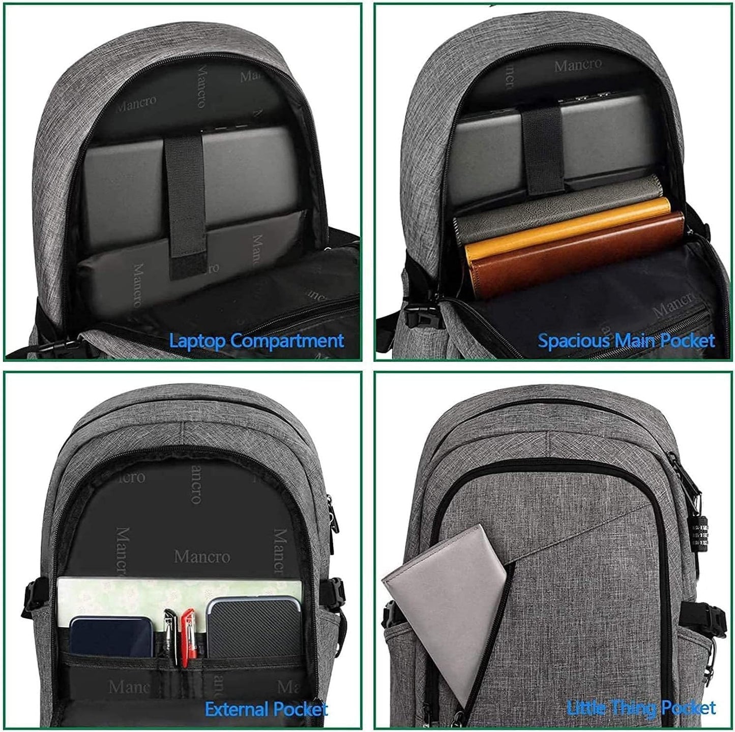 Mancro 17.3 Inch Business Laptop Backpack Large Travel Backpack Lightweight Anti-Theft Laptop Backpack for Men & Women
