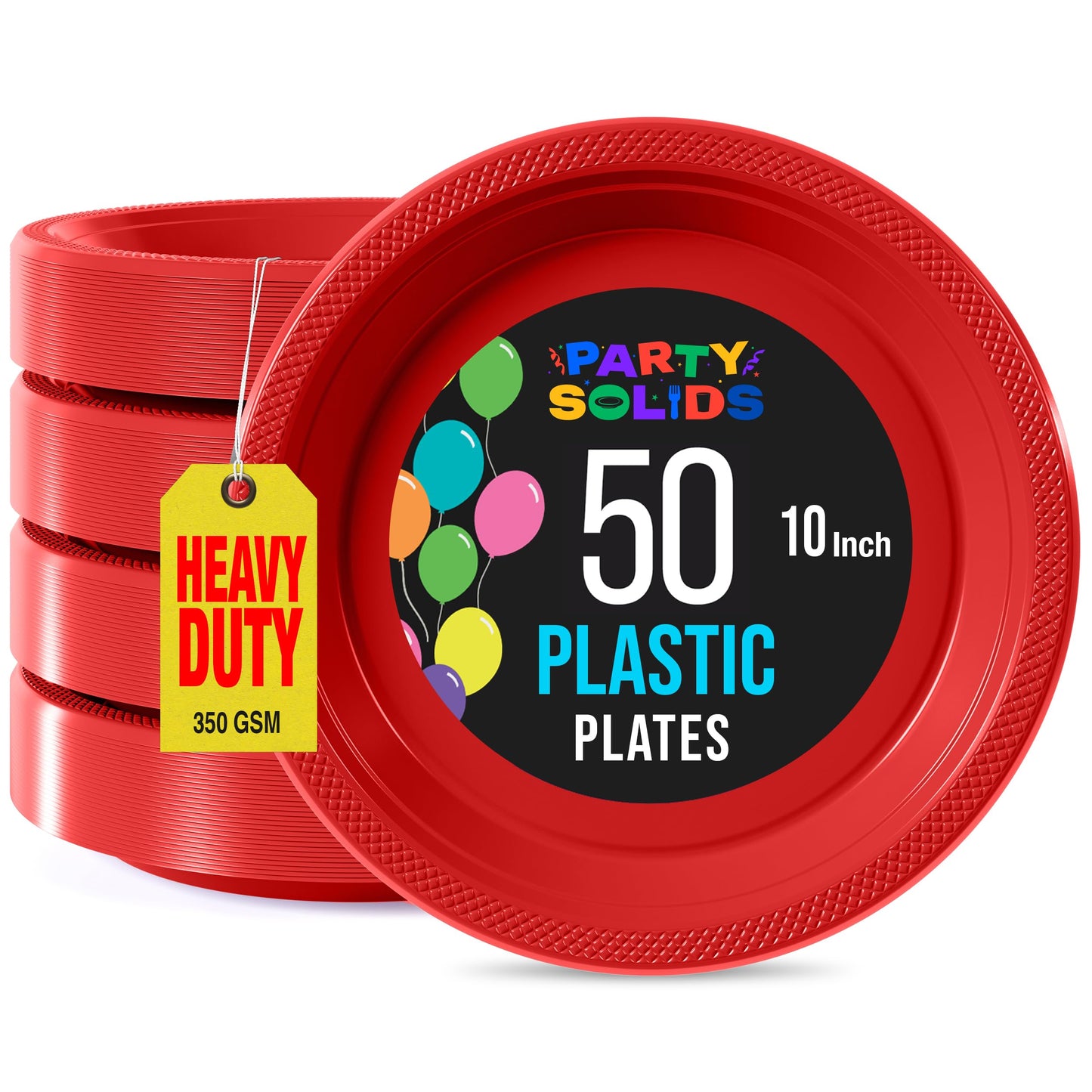 Exquisite Red Plastic Plates for Party 10" Red Disposable Plates for Party Supplies 50 Pcs Disposable Dinner Plate Heavy Duty 350 GSM Plate Sets, Plastic Dinnerware Sets