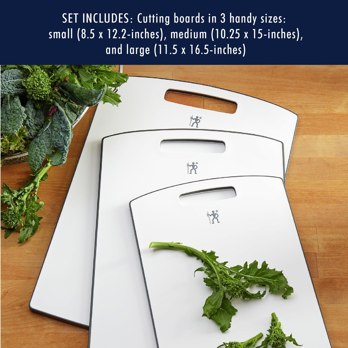 HENCKELS 3pc Polypropylene Cutting Board Set - Bacteria-Free Material, Silicone Non-Slip Feet, Dishwasher Safe - White, 11592-000