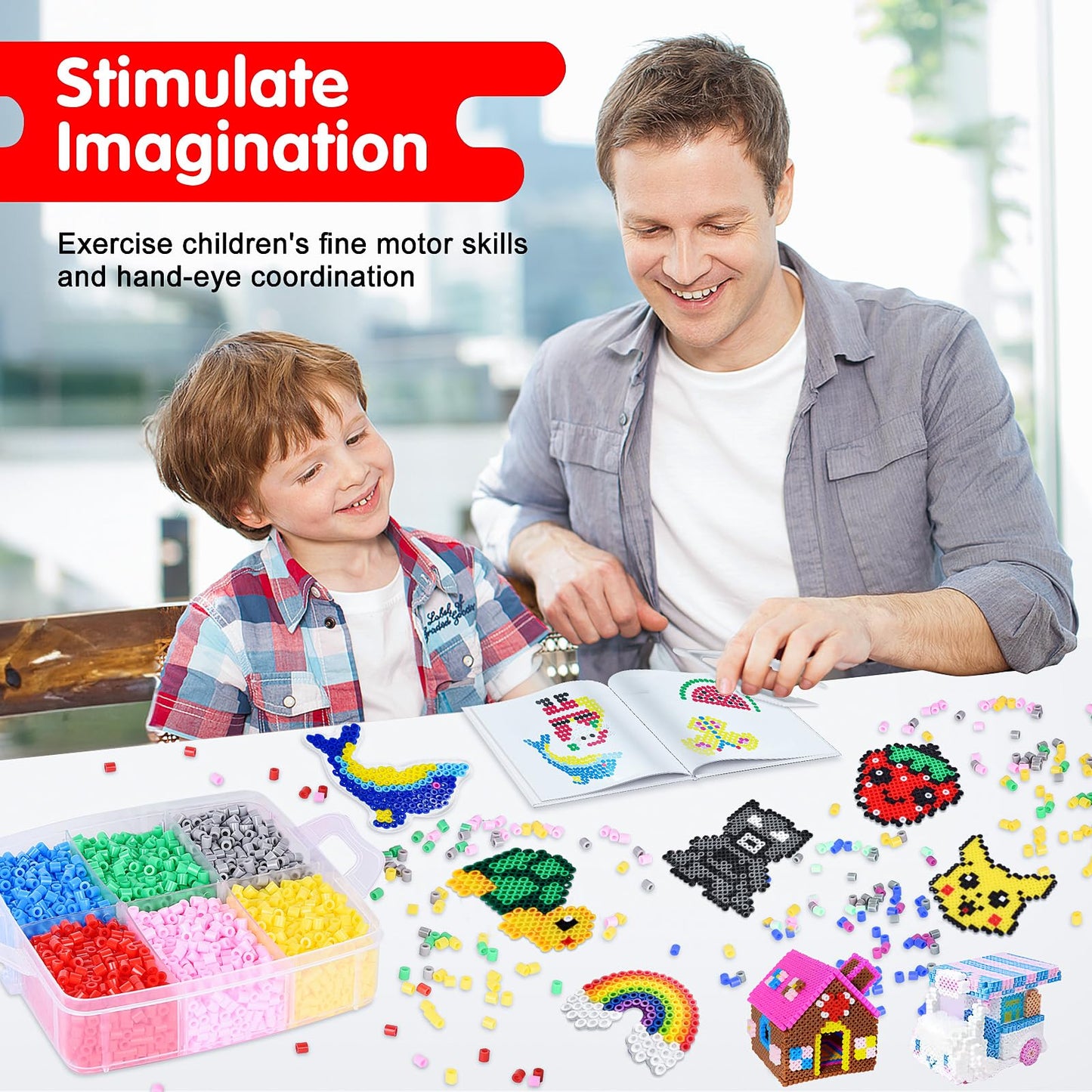 Fuse Beads Kit for Kids: 10000PC Melty Beads Set, 5MM Iron Melting Beads Craft Kit with 8 Pegboards,5 Ironing Paper and Accessories, Arts and Crafts Set Toys Gifts for Boys Girls Christmas Birthday