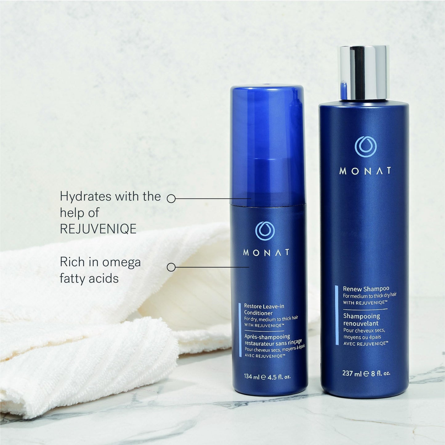 MONAT Restore Leave-In Conditioner Infused w/Rejuveniqe® - Hair Moisturizer, Detangler, Leave In Conditioner for Dry Damaged Hair. Natural Anti Frizz Hair Products - Net Wt. 134 ml / 4.5 fl. oz.