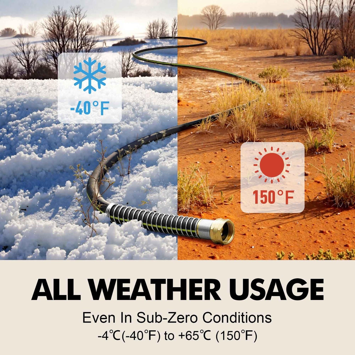 Wurzberge Rubber Garden Water Hose 25ft, Leak Proof Garden Hose with Brass Connector, Flexible and Lightweight for Easy Move Round Yard