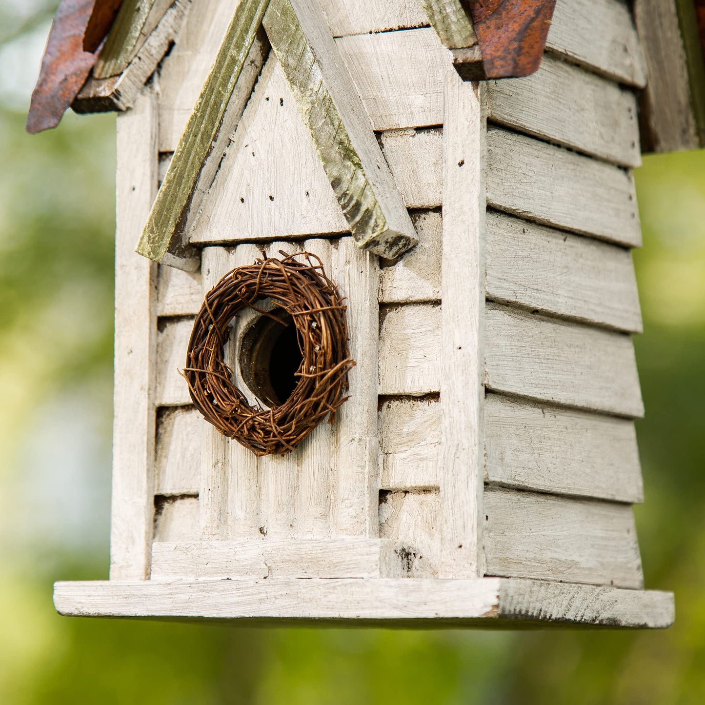 Glitzhome GH90086 Hanging Distressed Wooden Garden Cottage Birdhouse, White