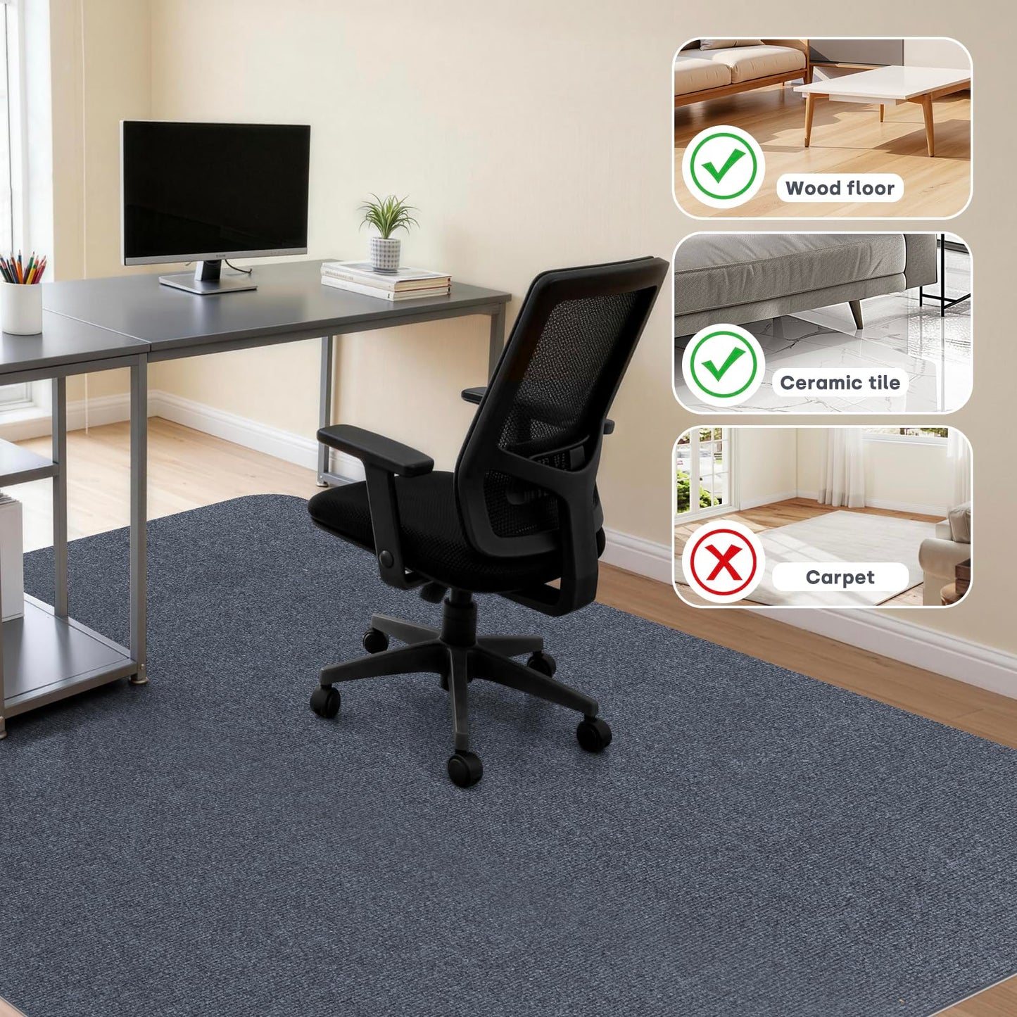 SHIEN Office & Gaming Chair Mat 140 X 160cm - PVC Carpet Floor Mat Non Slip, Desk Chair Floor Protector Rug Pad, Indoor Computer Chair Mat for Hardwood Floors & Home Office Use (Dark Grey, 140*160cm)