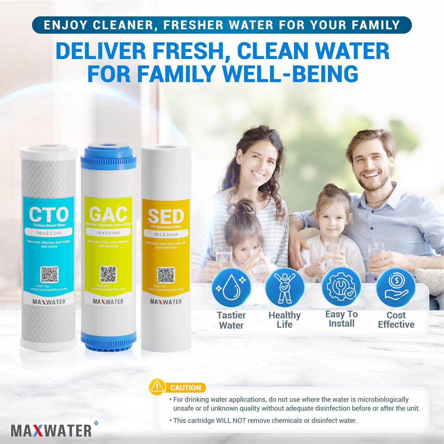Max Water 10" Standard Whole House Replacement Filters Coconut Shell Carbon, Polypropylene Sediment, and GAC Carbon Filters Variations (6 Pack)
