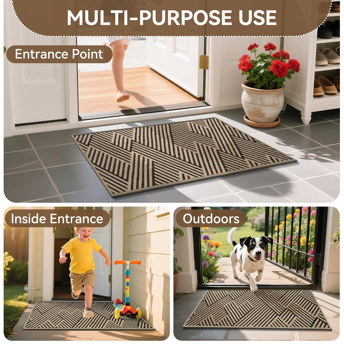 YDKGL Door Mat Indoor Outside Entrance 31"x47", Low-Profile Non Slip Outdoor Inside Doormat Entryway Mat, Dirt Resistant Absorbent Front Porch Welcome Entry Mats, Washable Easy Clean, Brown