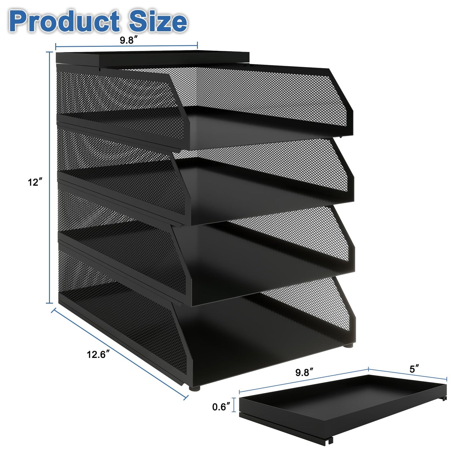 Natwind 4-Tier Stackable Paper Tray, Metal Mesh Desktop Organizer, Paper Sorter, Letter Trays,File Document Storage Rack for for Home, Office, School (Black)