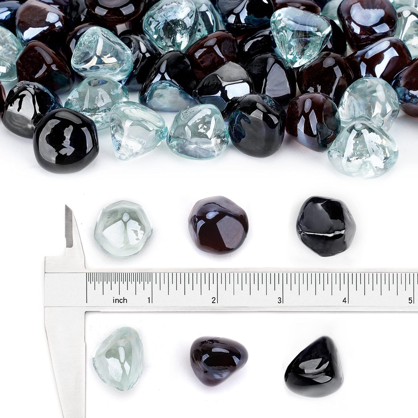 Stanbroil 10-Pound Blended Fire Glass Diamonds - 1/2 inch Reflective Fire Glass Blended Onyx Black,Crystal Ice,Amber Luster for Indoor and Outdoor Gas Fire Pits and Fireplaces