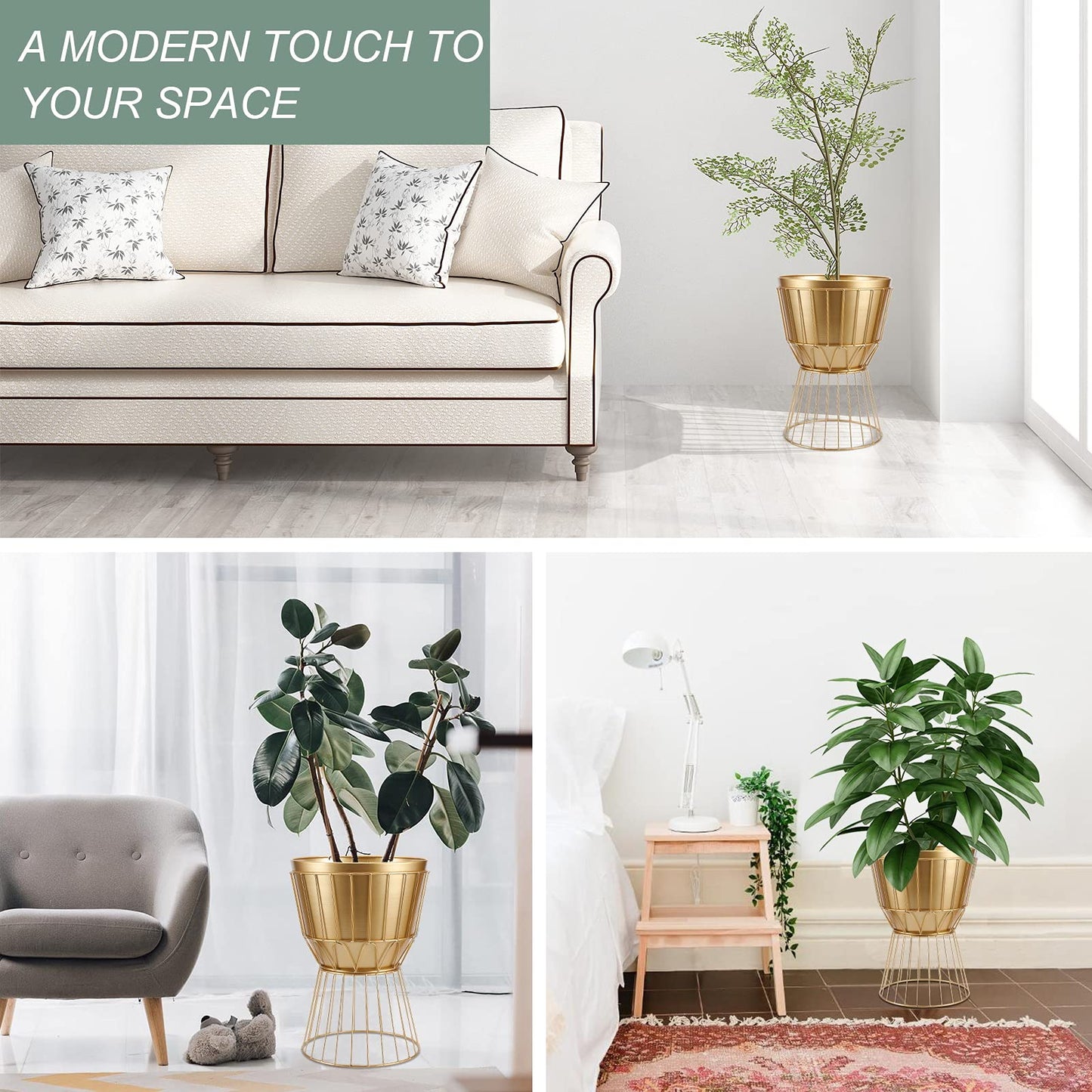 Metal Plant Stand with Pot 12" - Decorative Metal Plant Holder Stand Indoor, Gold Plant Stand Modern Flower Potted Rack for Corner Display, Living Room, Office, Modern Home Decor - 17.5" Tall