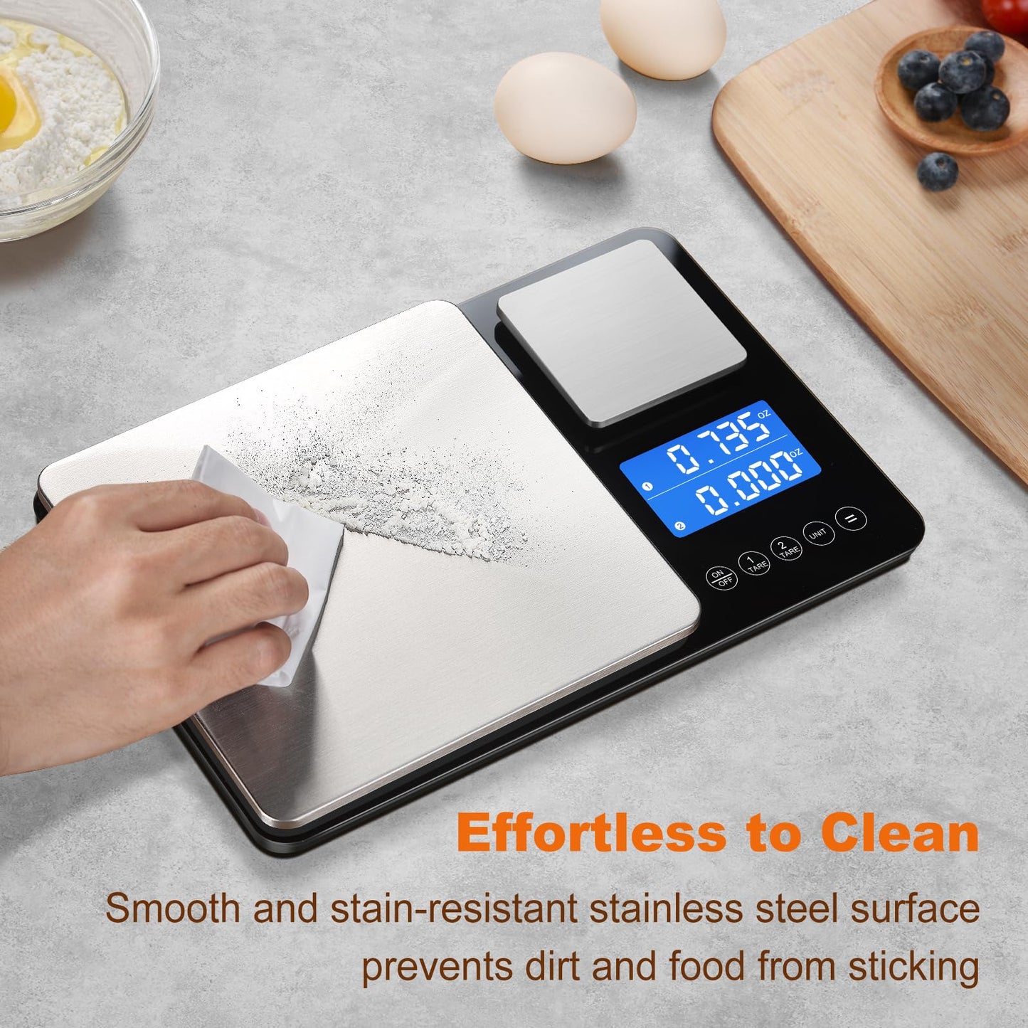 Food Scale, 15kg x 0.01g Digital Kitchen Scale Cooking and Baking, Dual Precision Food Weight Scale with Backlit LCD Display, Tare, Accumulation Function, 7 Units, Including 2 AAA Batteries