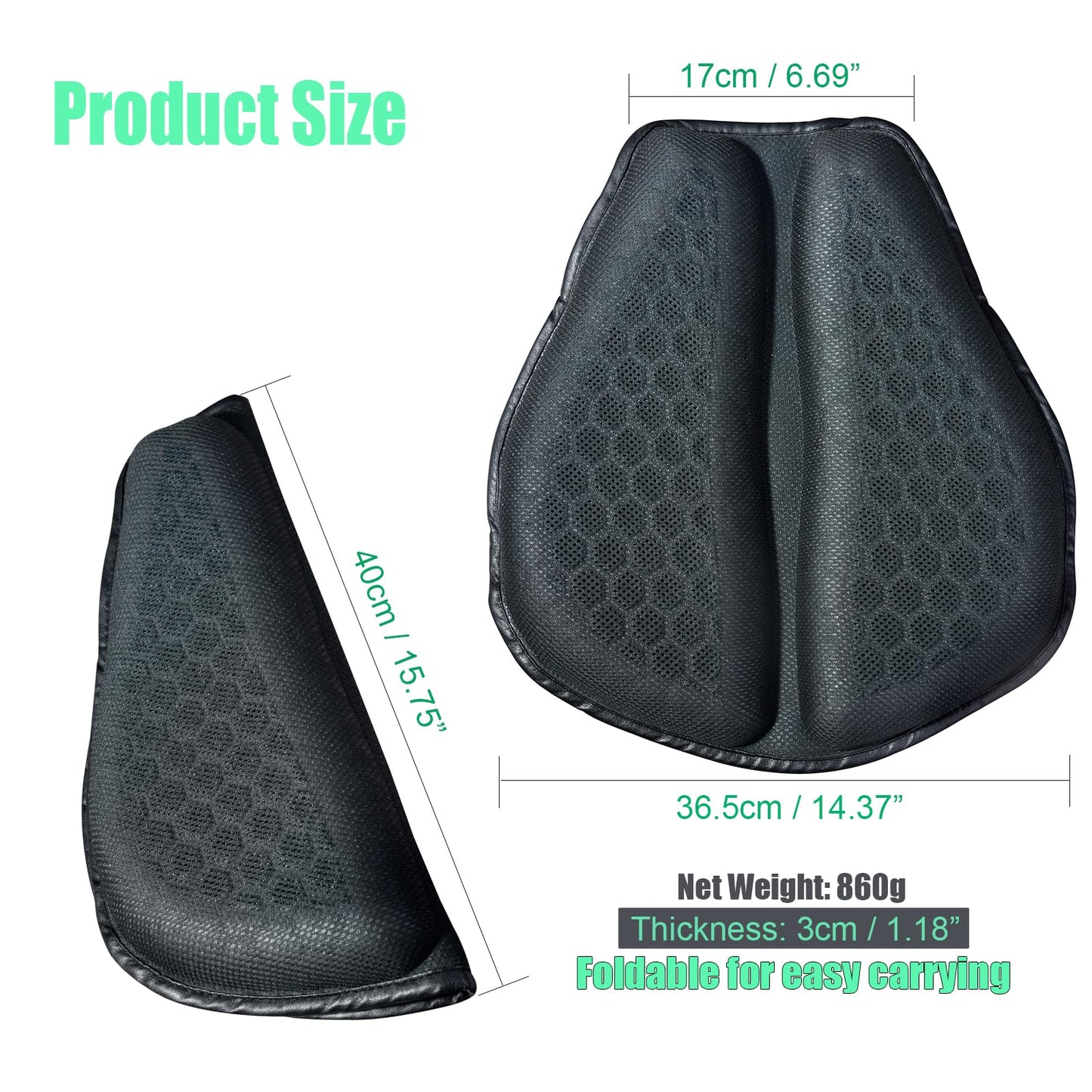 Pikioraz Motorcycle Seat Cushion, 3D Motorcycle Gel Seat Pad, Honeycomb Breathable Seat Cover for Long Rides